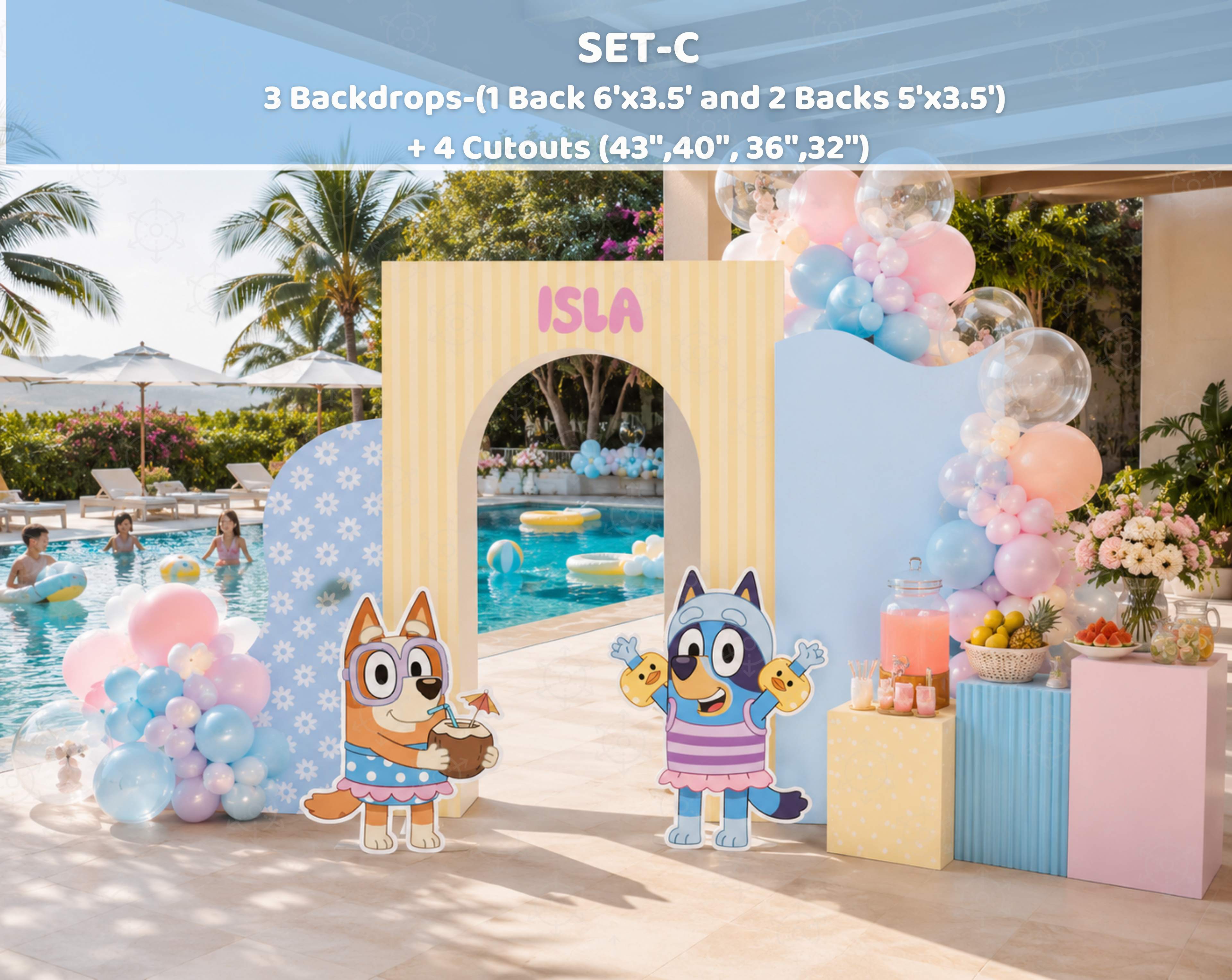 Blue Puppy Pool Party Backdrop & Cutouts | Summer Kids Birthday Decorations