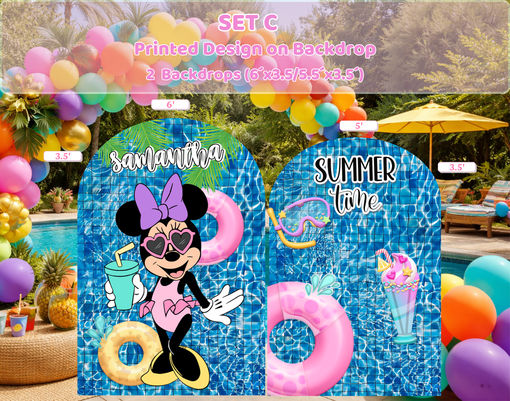Personalized Minnie Mouse Pool Party Backdrop & Cutouts | Summer Birthday Decorations