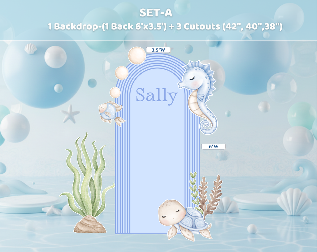 Cute Ocean Animals Birthday Backdrop & Cutouts | Personalized Party Decorations