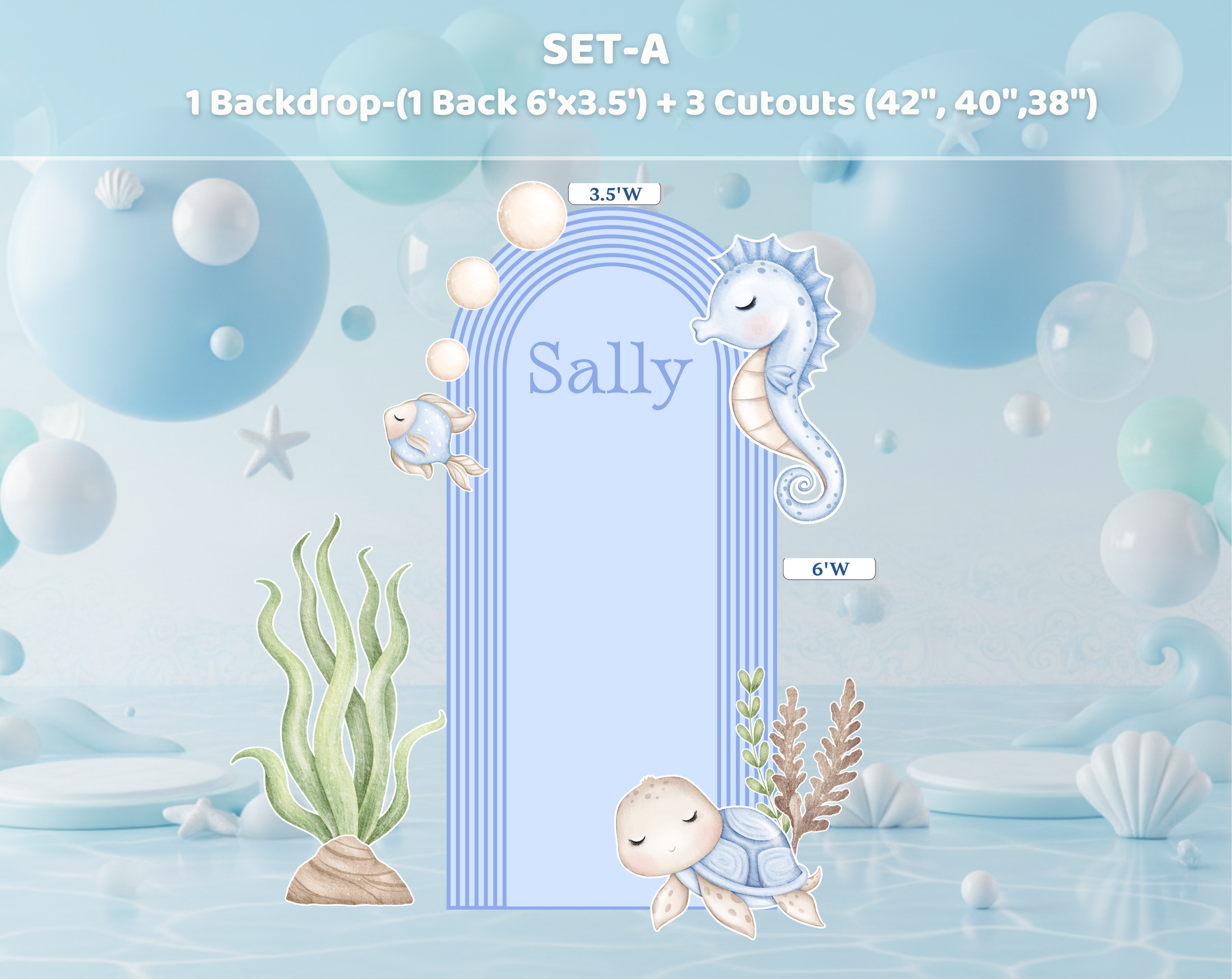 Cute Ocean Animals Birthday Backdrop & Cutouts | Personalized Party Decorations