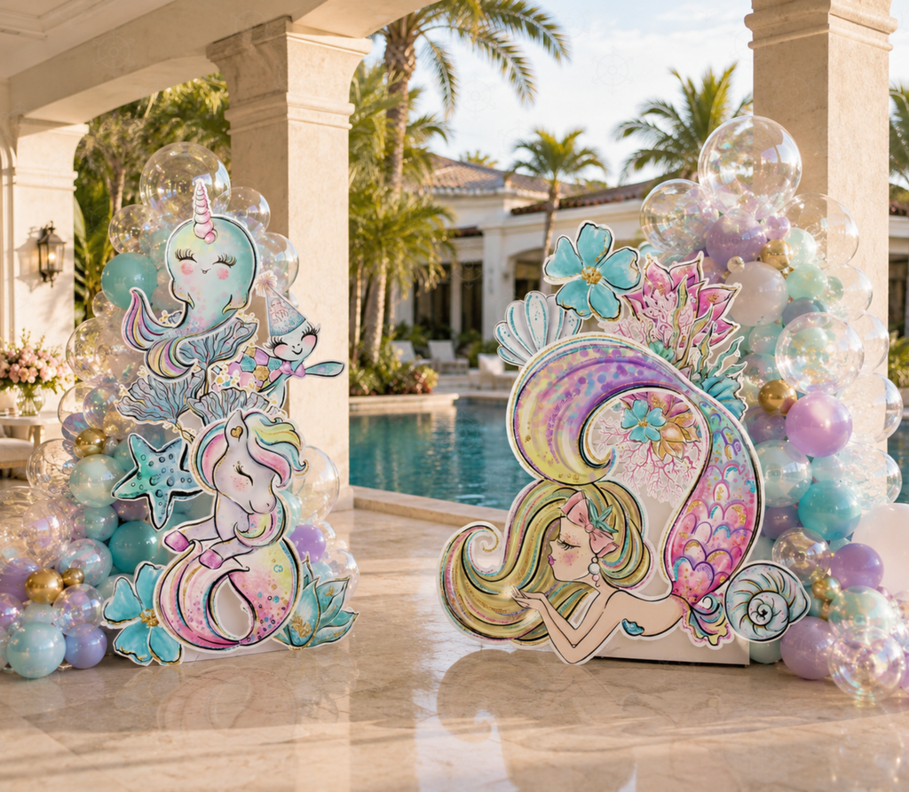 Personalized Mermaid Birthday Backdrop & Cutouts | Under the Sea Party Decorations