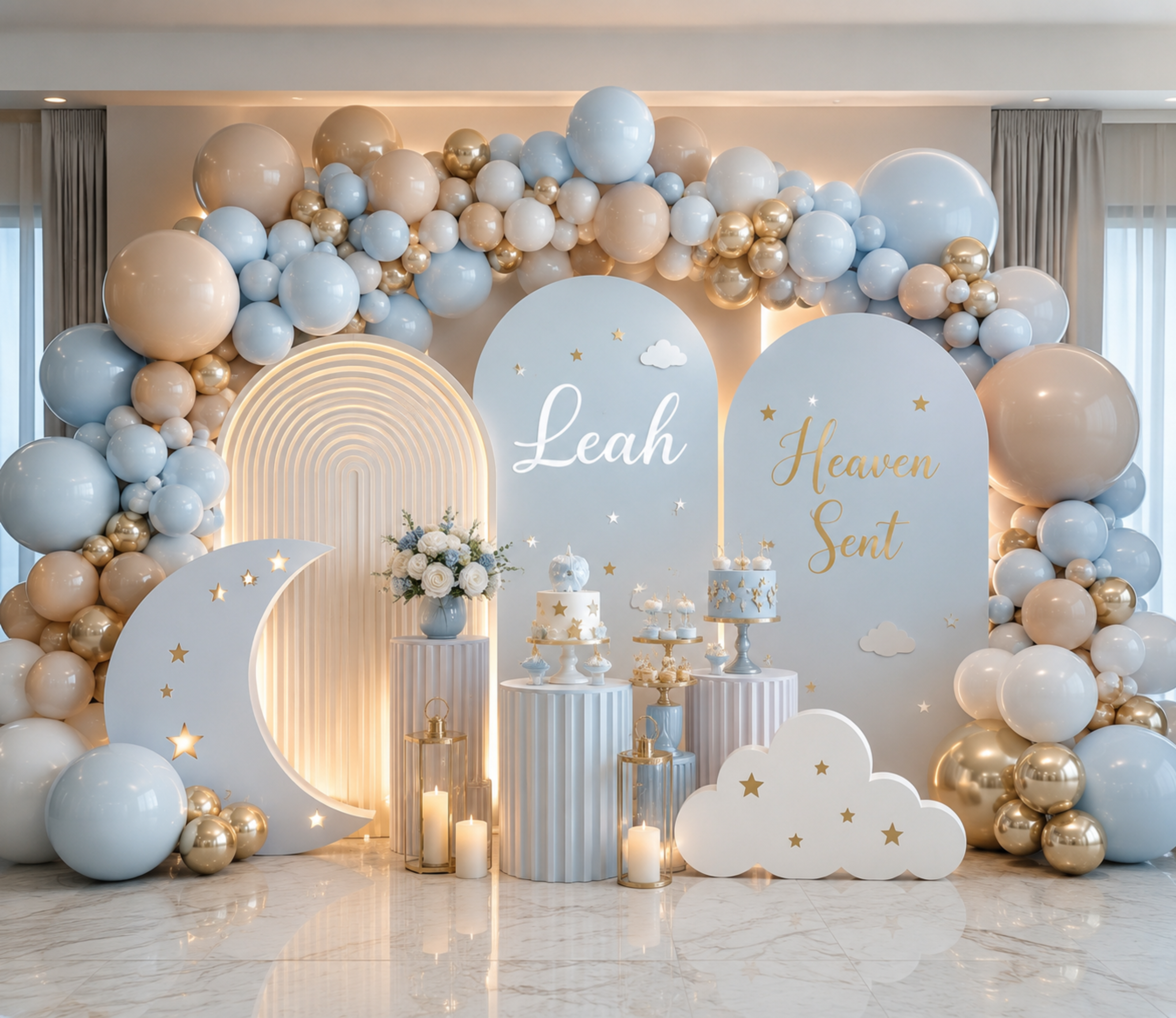 Personalized Heaven Sent Baby Shower Decorations | Celestial Moon & Stars Backdrop & Cutouts | Cloud Baby Boy Party Decor (Copy)