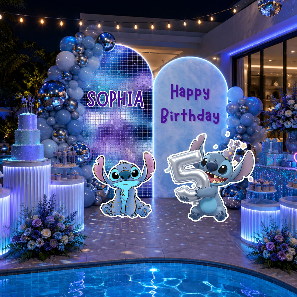Blue Alien Party Decorations Set | Tropical Birthday Backdrop with Cutouts