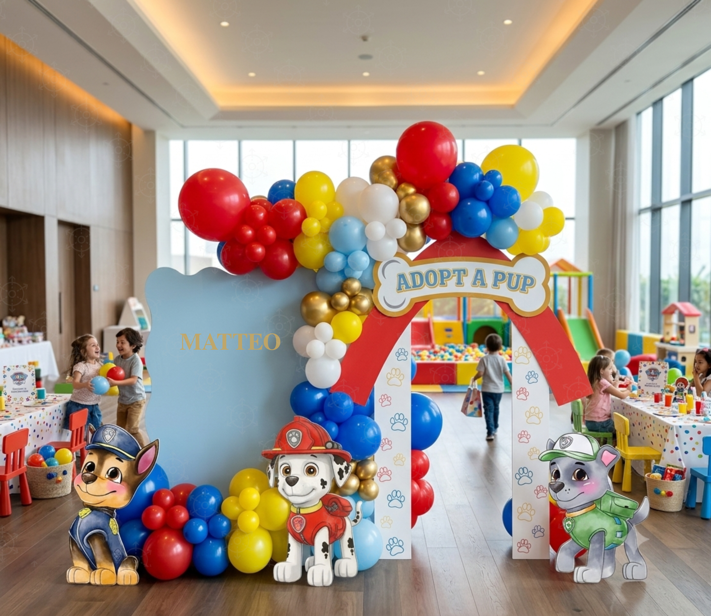 Pup Patrol Little Paws Birthday Backdrop & Cutouts | Personalized Puppy Party Decorations