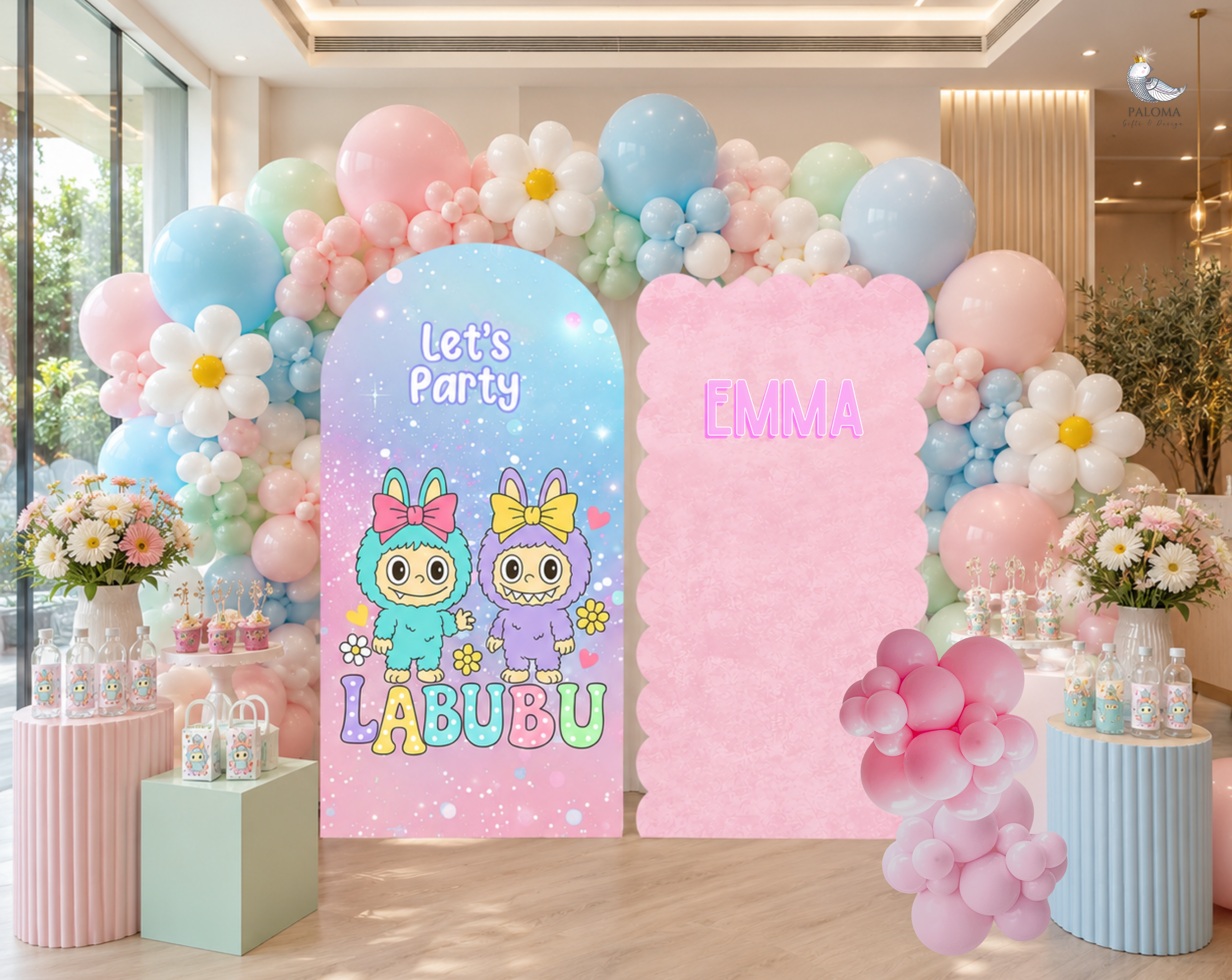 Cute Monster Birthday Backdrop & Cutouts | Personalized Kawaii Pastel Party Decorations