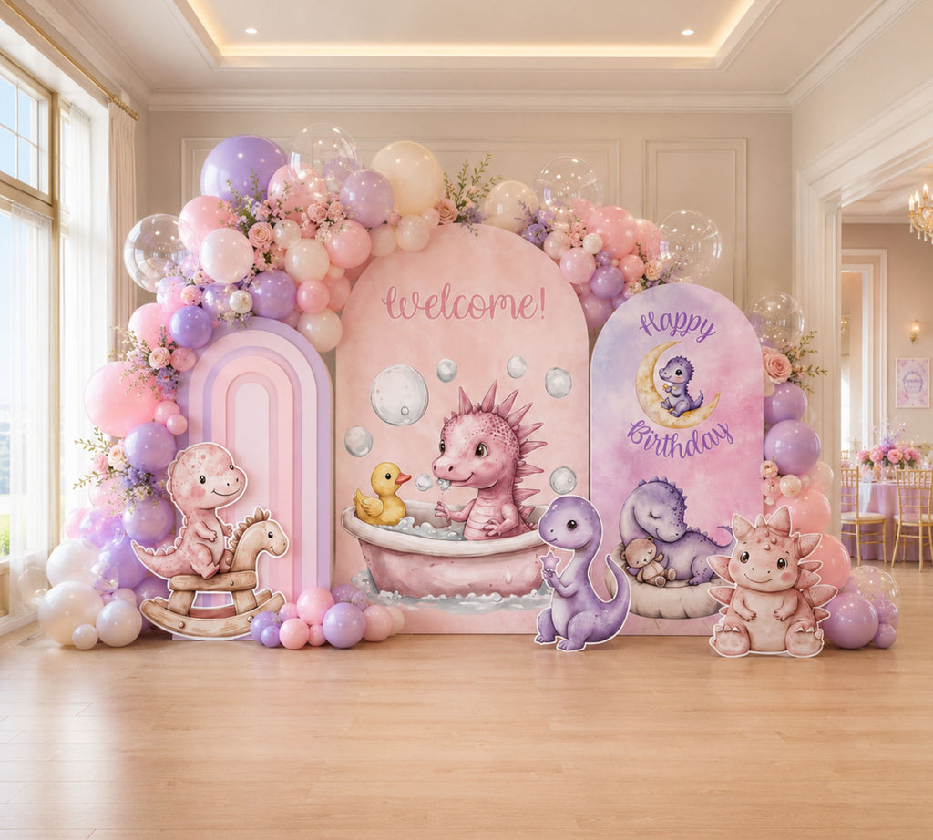 Cute Baby Dinosaur Party Decorations | Personalized Backdrop, Arch Panels & Cutouts
