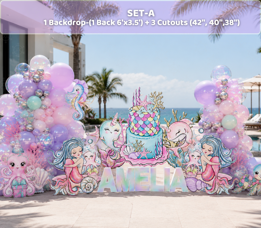 Personalized Mermaid Birthday Backdrop & Cutouts | Under the Sea Party Decorations