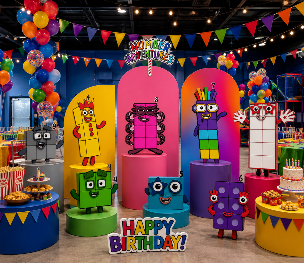Numberblocks Birthday Backdrop & Cutouts | Personalized Kids Party Decorations