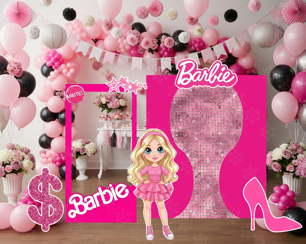 Pink Doll Party Backdrop & Cutouts | Personalized Glam Girls Birthday Decorations