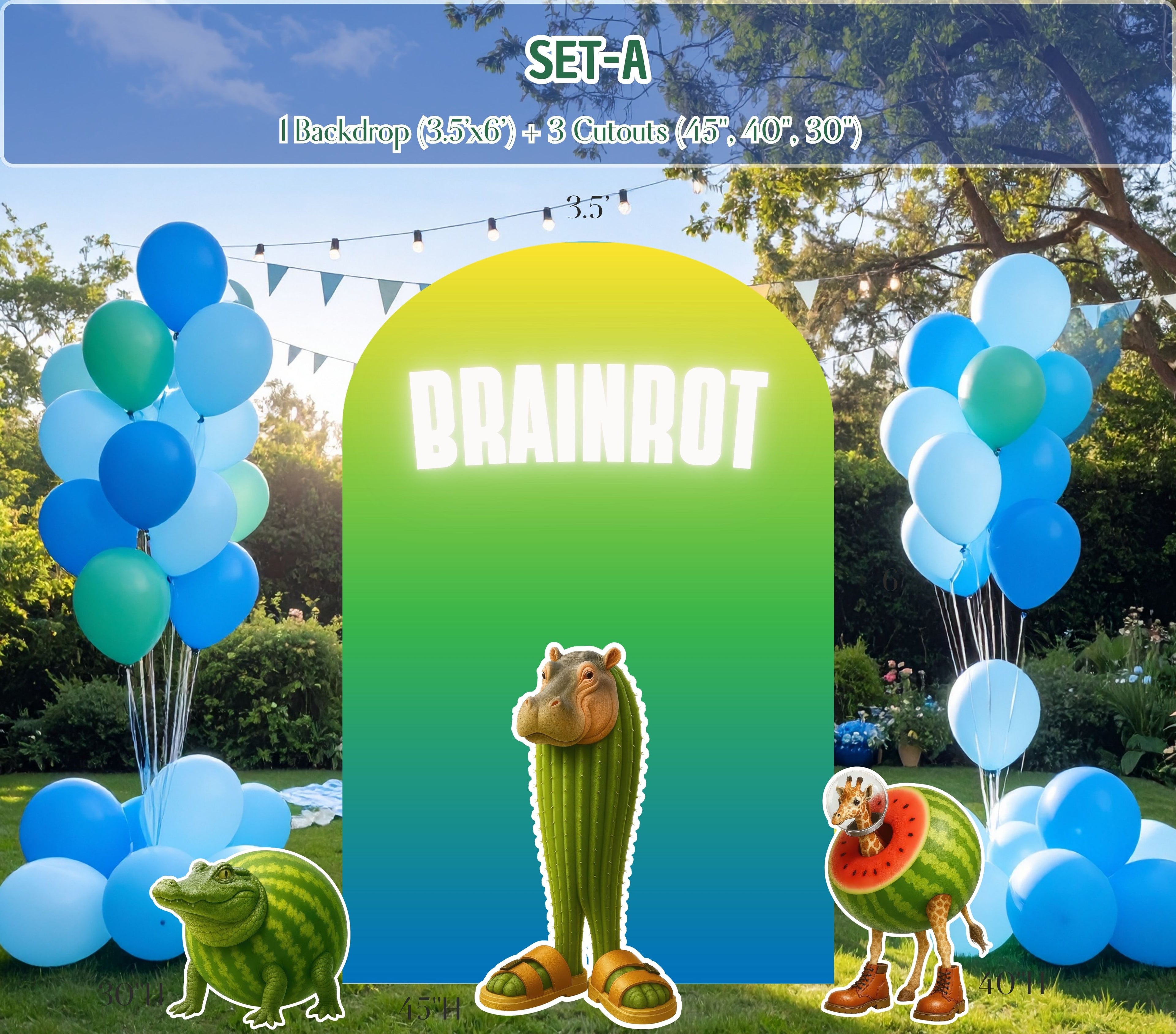 Italian Brainrot Birthday Backdrop & Cutouts | Personalized Meme Party Decorations