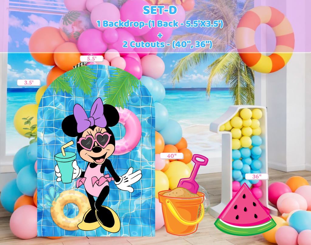 Personalized Minnie Mouse Pool Party Backdrop & Cutouts | Summer Birthday Decorations