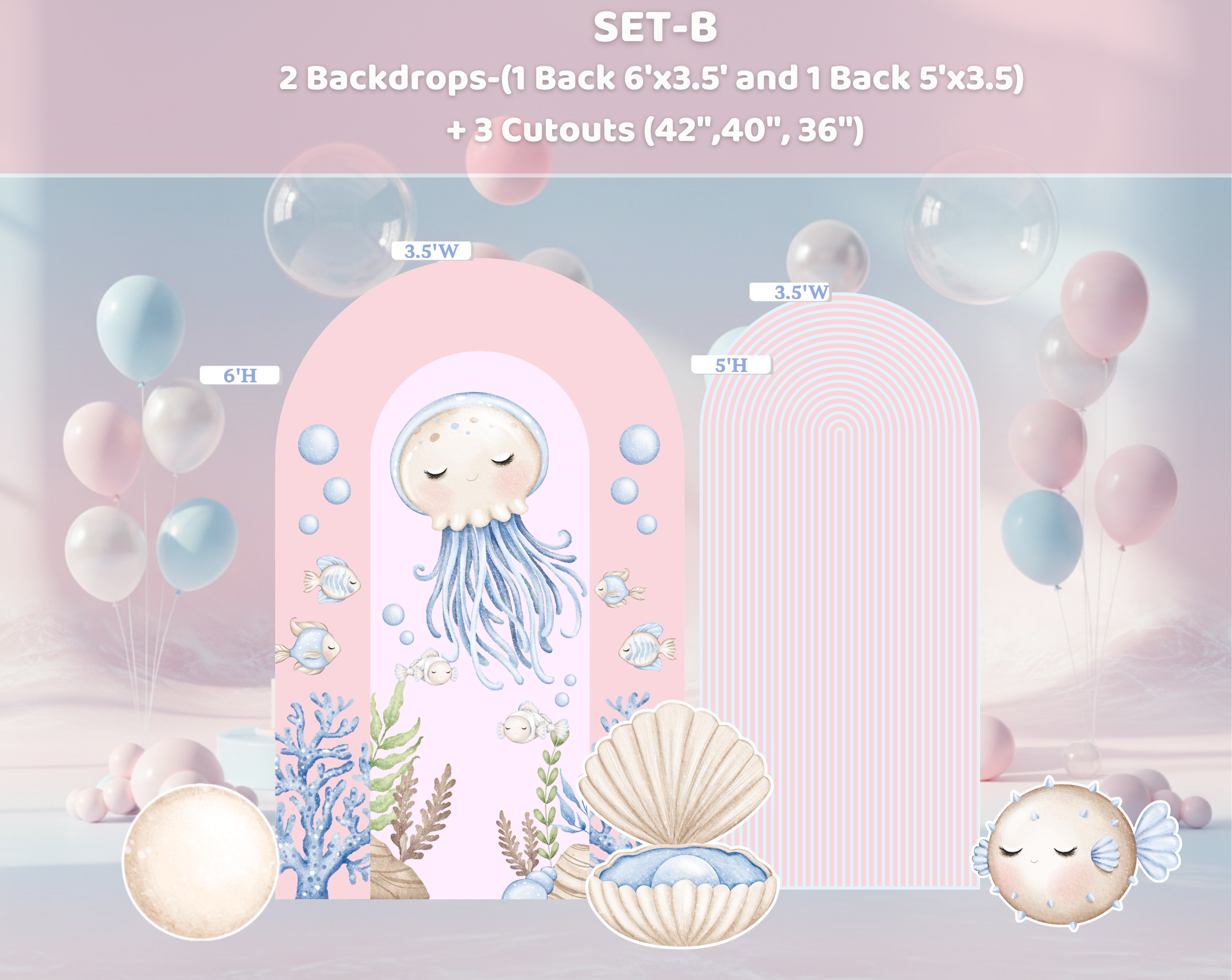Cute Ocean Animals Birthday Backdrop & Cutouts | Personalized Party Decorations