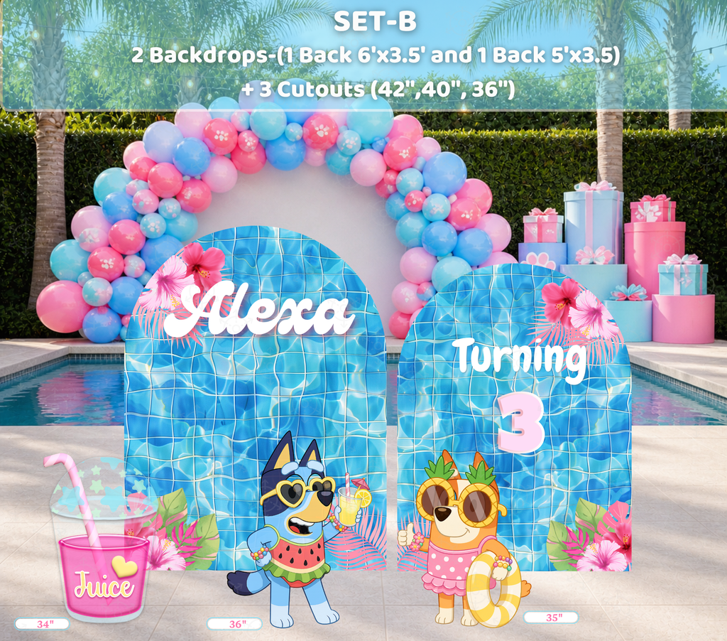 Personalized Blue Puppy Pool Party Backdrop & Cutouts | Summer Birthday Party Decorations (Copy)