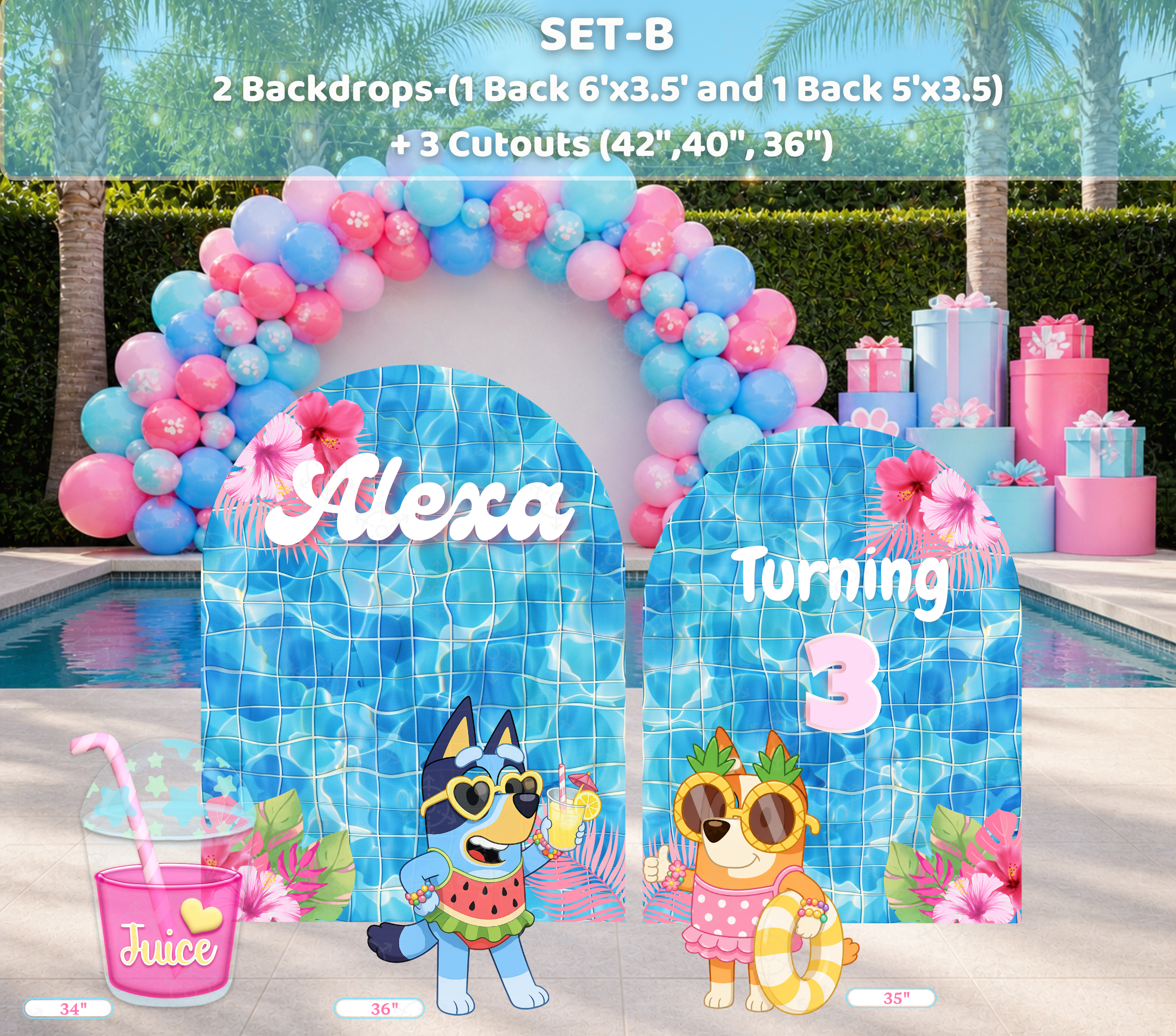 Personalized Blue Puppy Pool Party Backdrop & Cutouts | Summer Birthday Party Decorations (Copy)