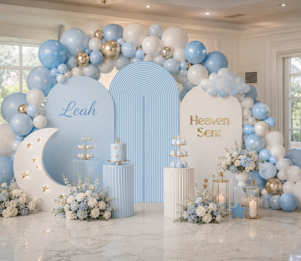Personalized Heaven Sent Baby Shower Decorations | Celestial Moon & Stars Backdrop & Cutouts | Cloud Baby Boy Party Decor (Copy)
