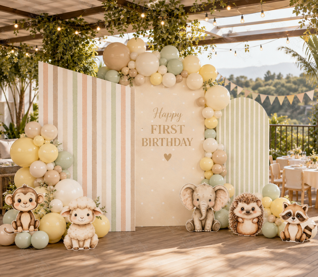 Personalized Little Animal Friends Backdrop & Cutouts | Neutral Baby Shower & First Birthday Decorations