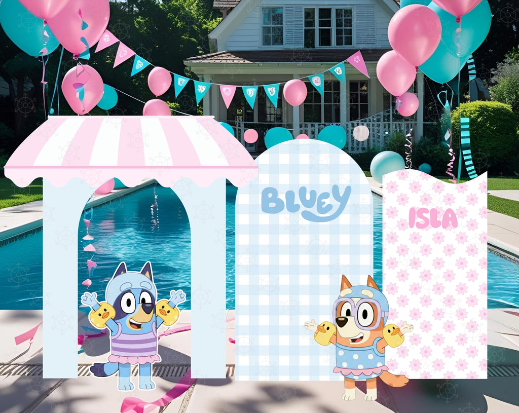 Blue Puppy Pool Party Backdrop & Cutouts | Summer Kids Birthday Decorations