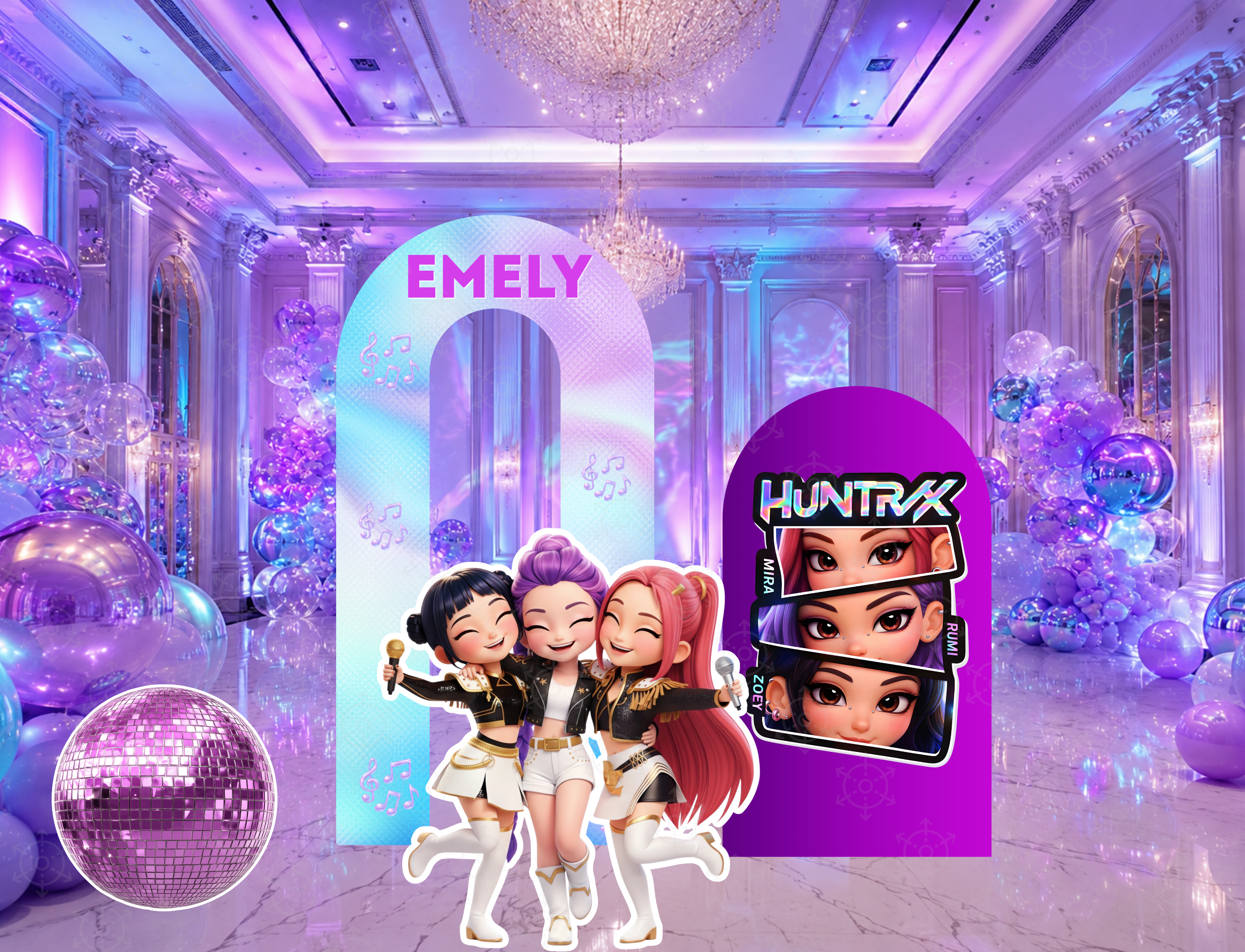 Chibi Teen Idol Party Backdrop & Standee Cutouts | Personalized Concert Birthday Decorations