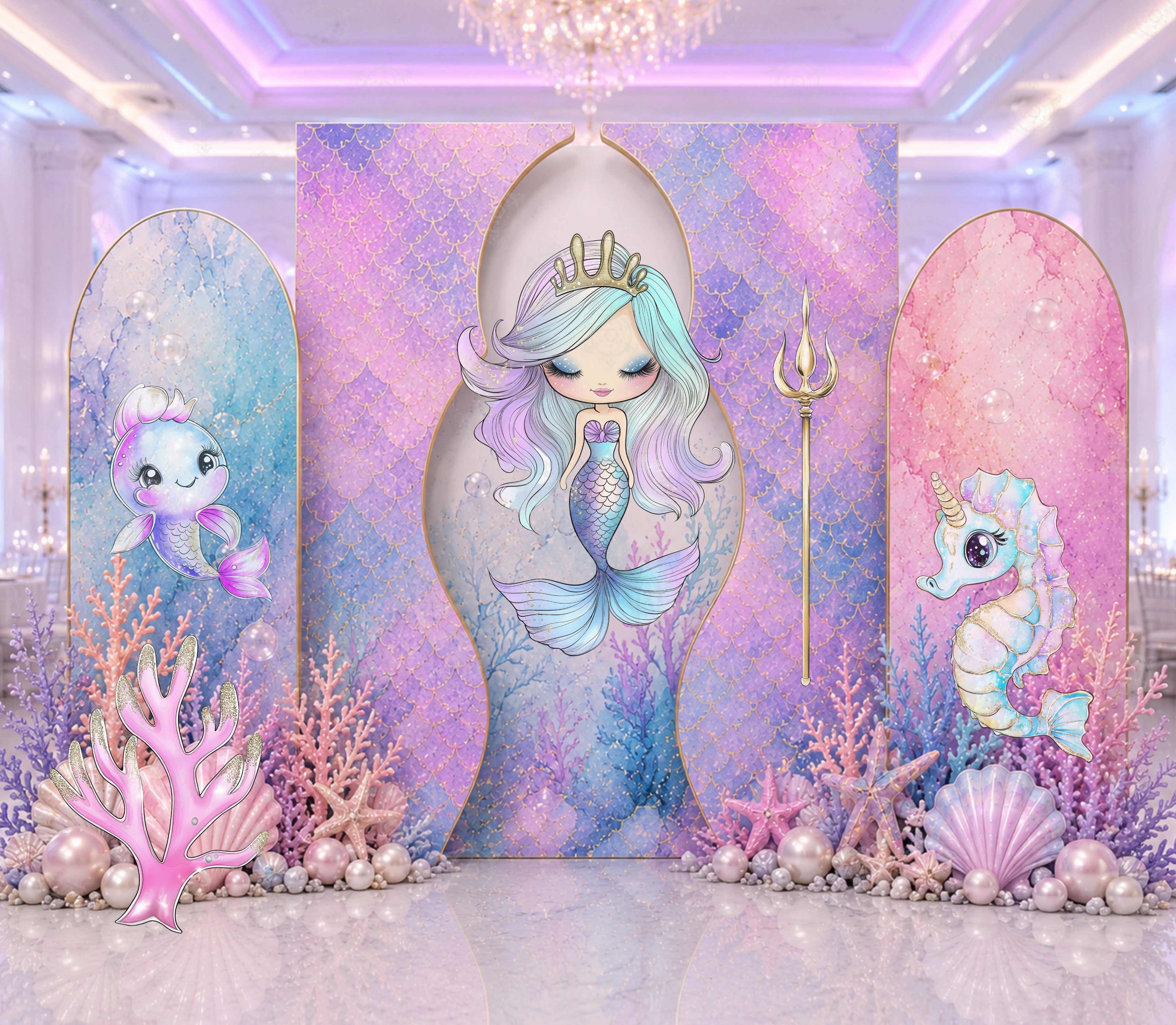Ocean Princess Party Decorations | Personalized Mermaid Birthday Backdrop Set | Luxury Under the Sea Decor