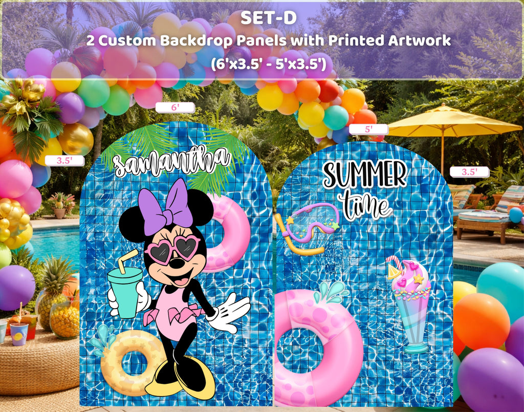 Personalized Minnie Mouse Pool Party Backdrop & Cutouts | Summer Birthday Decorations