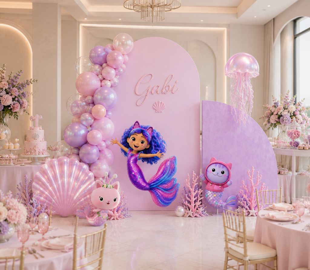 Gabby's Dollhouse Mermaid Pool Party Backdrop & Cutouts | Personalized Summer Birthday Decorations