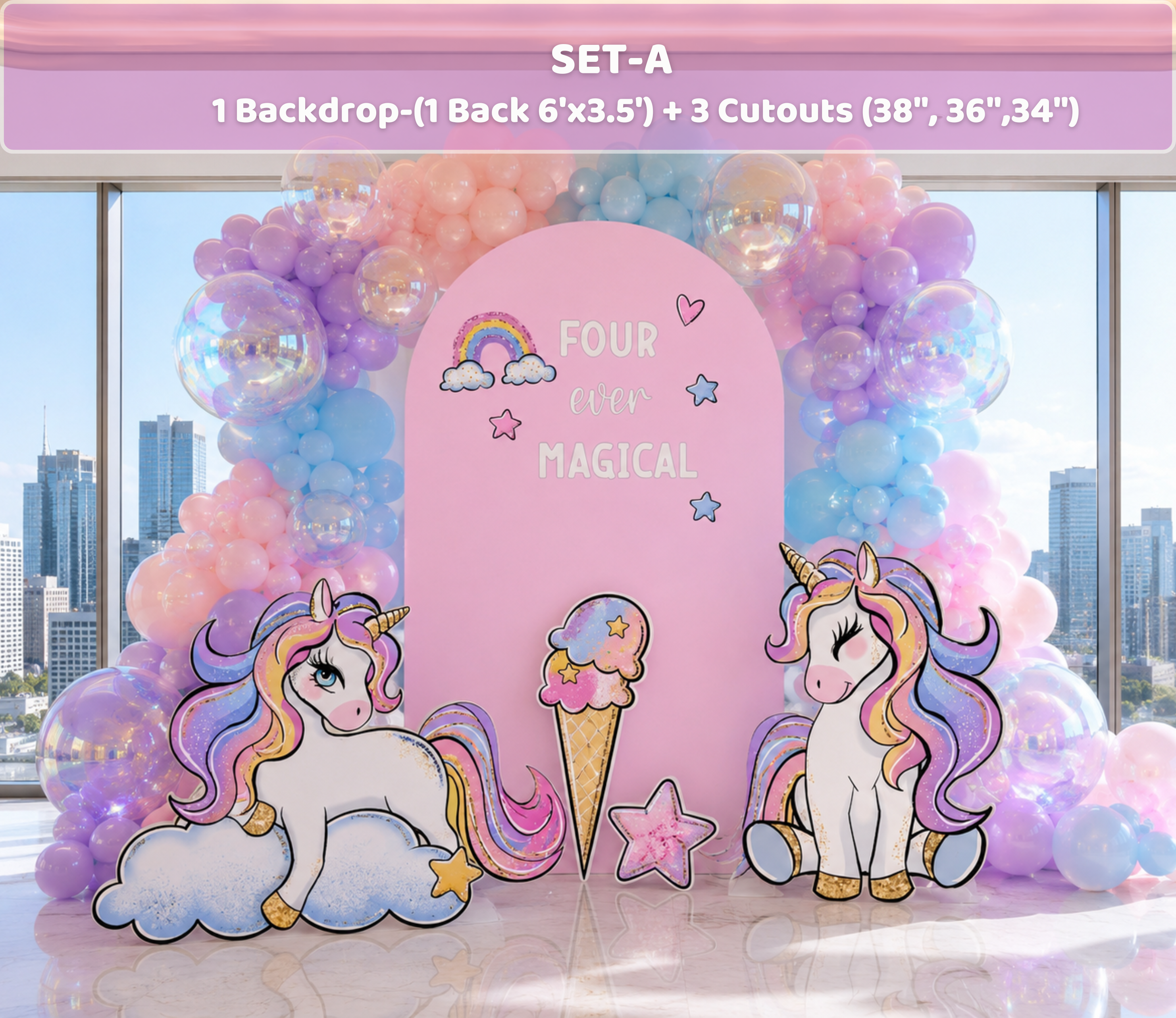 Custom Unicorn Birthday Backdrops & Cutouts | Pink Pastel Unicorn Party Decorations