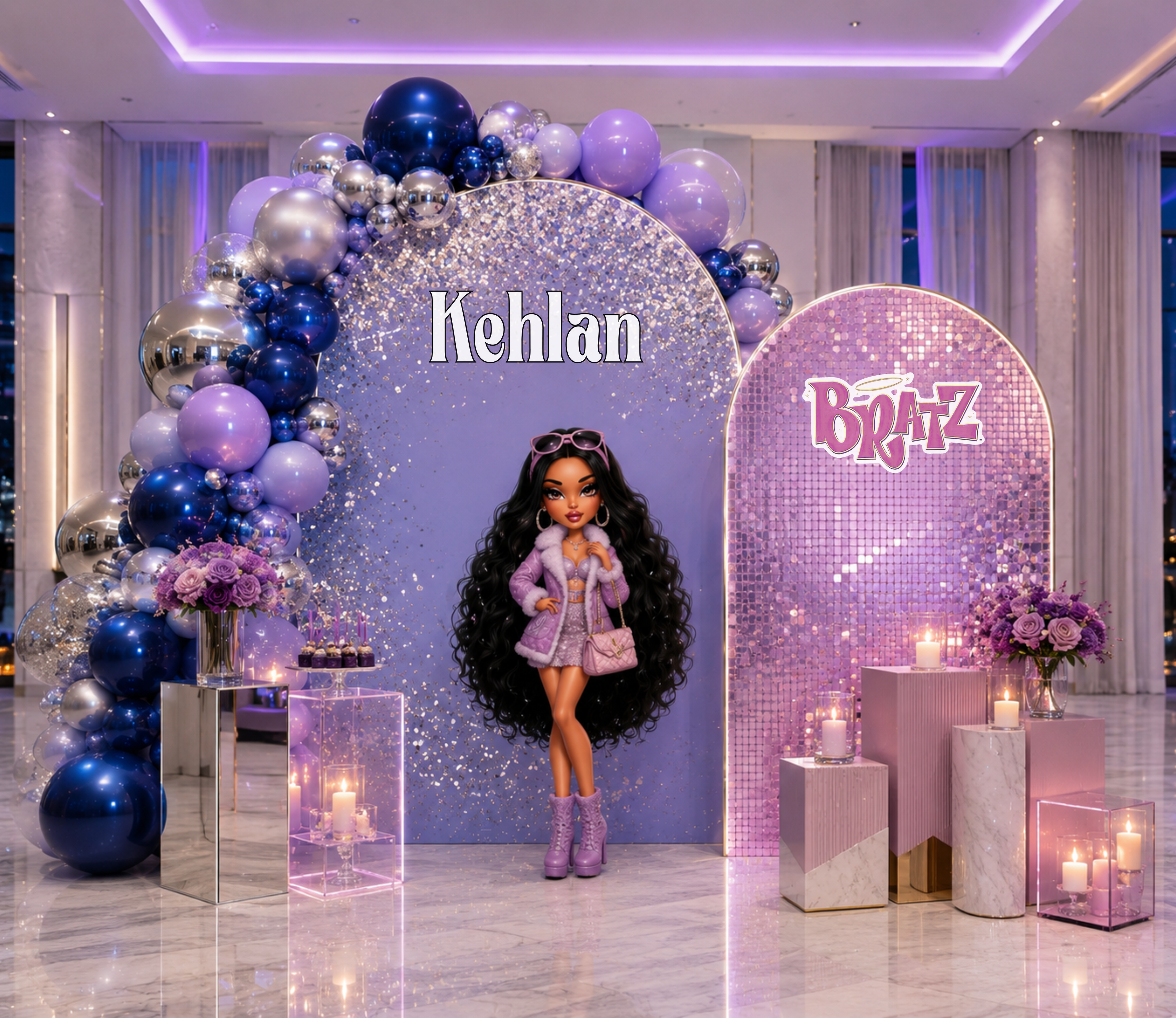 Custom Glam Fashion Doll Birthday Backdrop & Cutouts | Personalized Girly Party Decorations