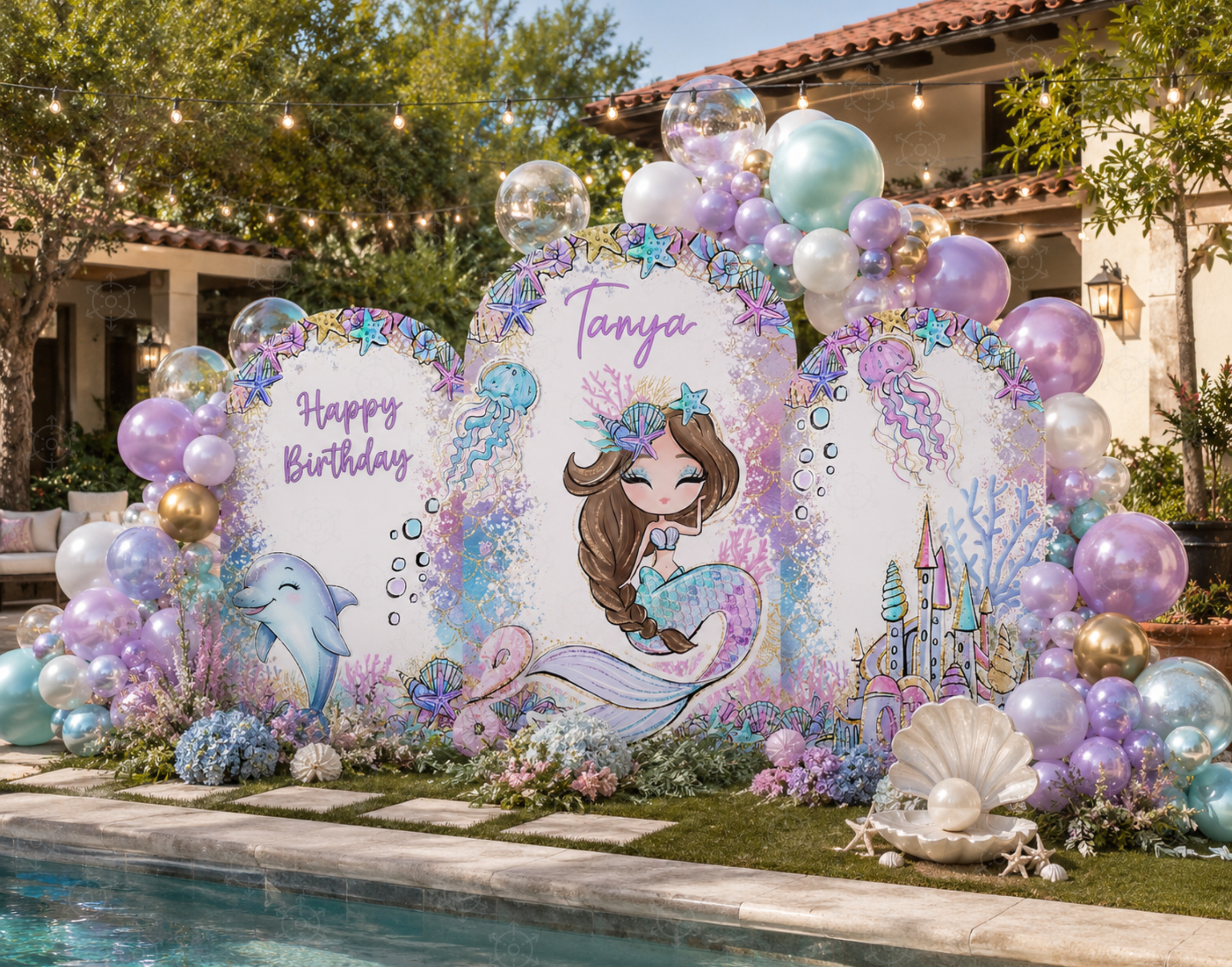 Mermaid Birthday Backdrop Set: Under The Sea Party Decor, Photo Booth Props