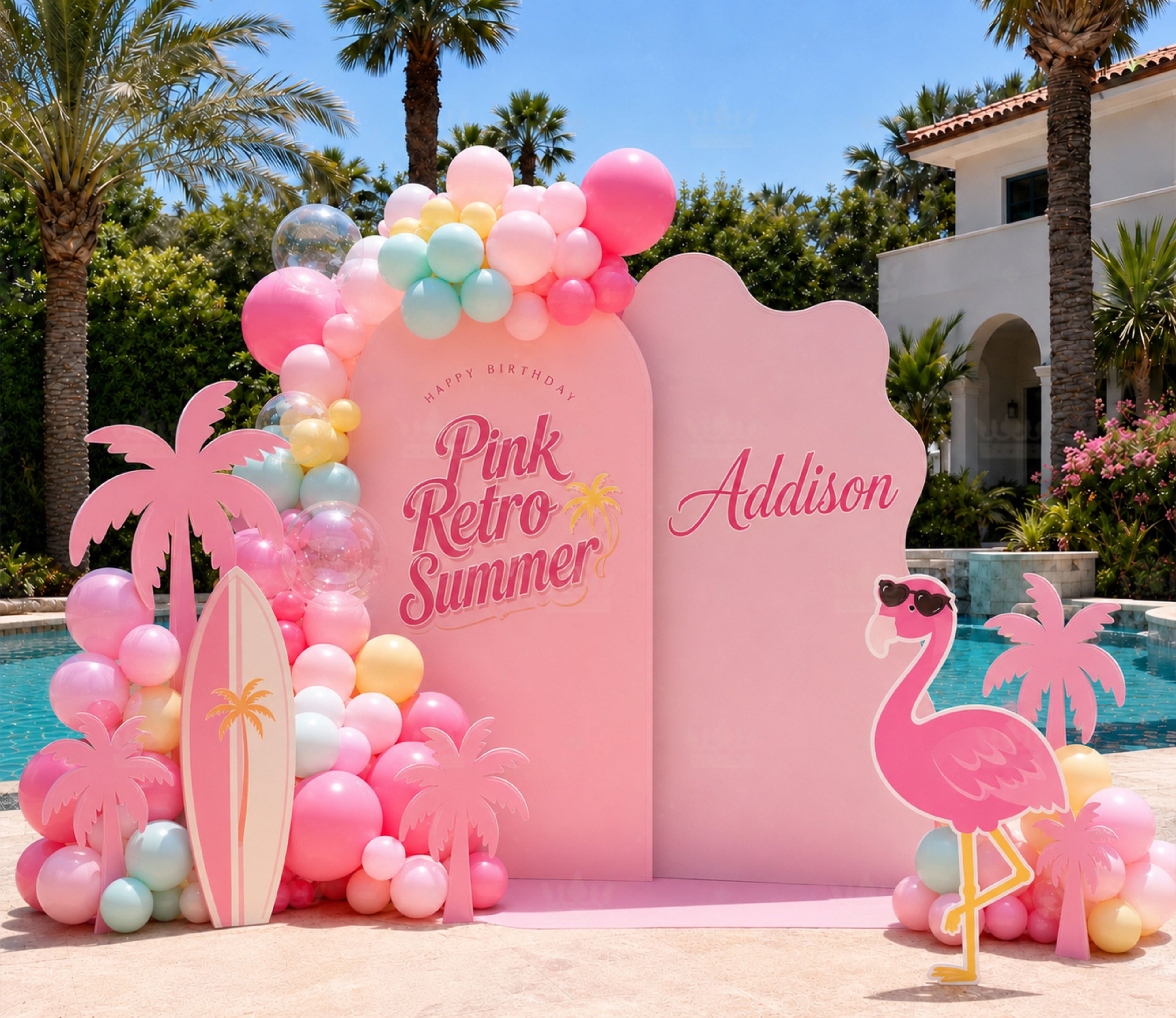 Barbie Summer Party Decorations | Personalized Pool Party Backdrop Set | Tropical Birthday Decor