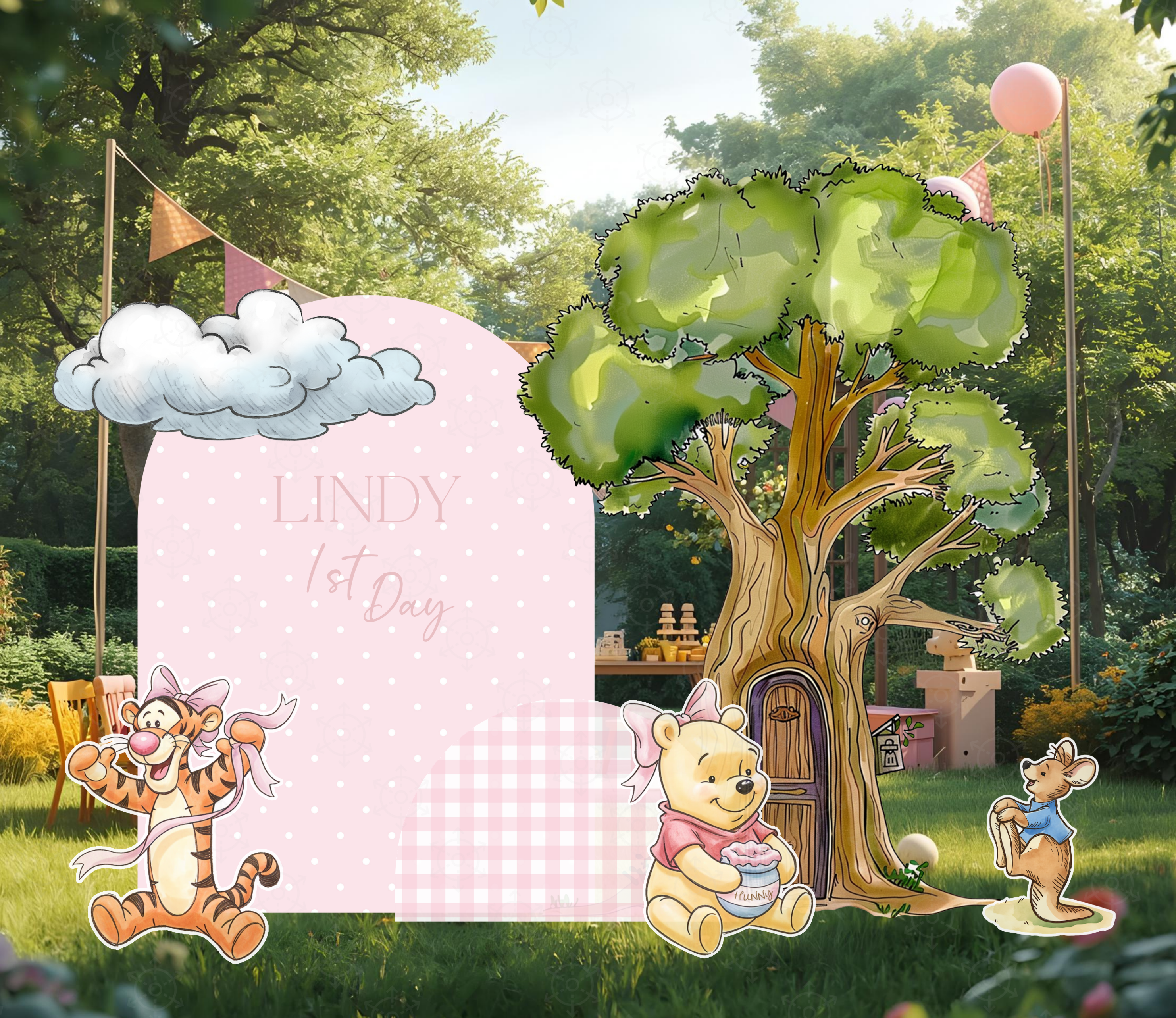 Honey Bear Baby Shower Backdrop & Cutouts | Personalized Pastel Storybook Party Decorations
