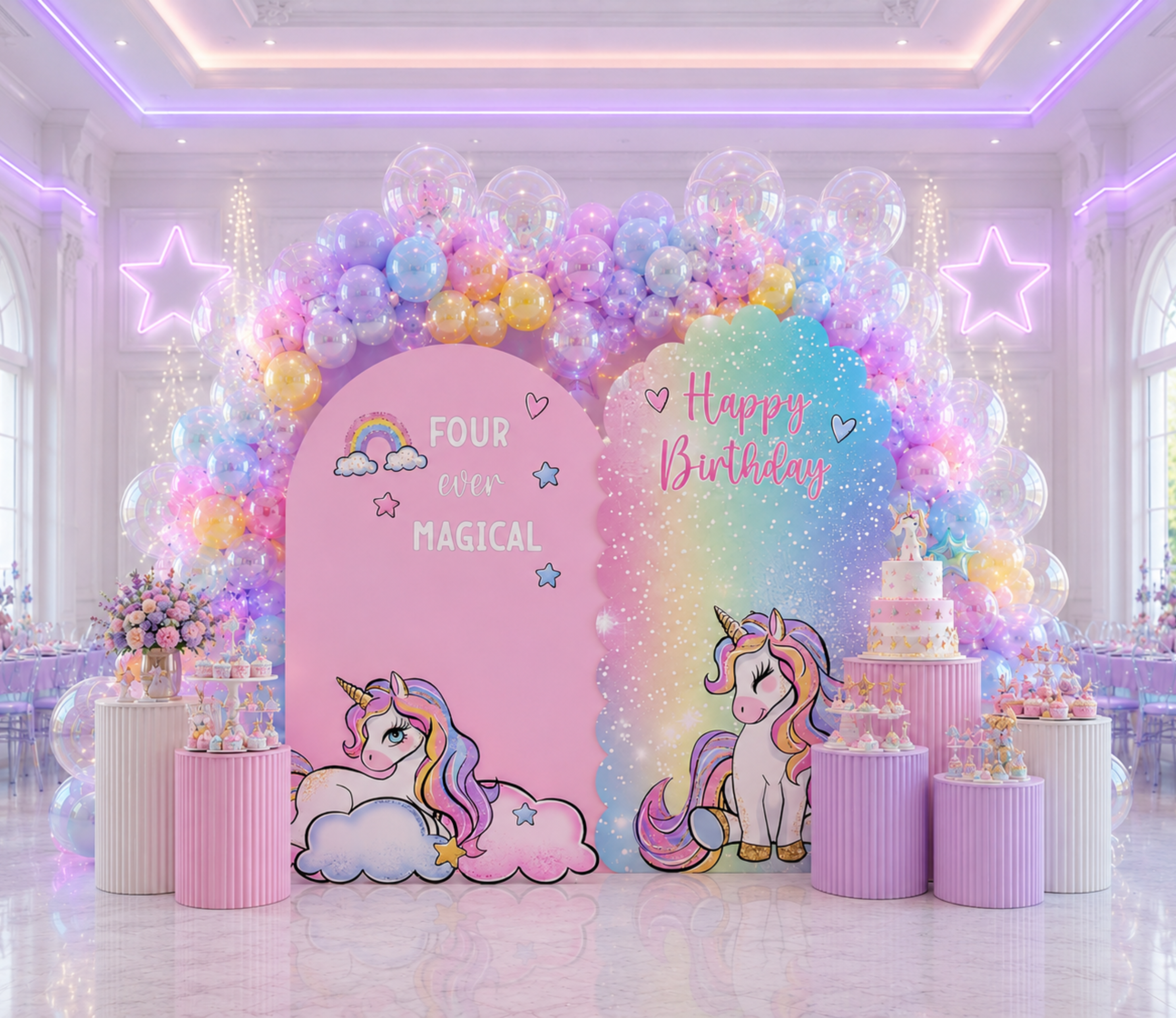 Custom Unicorn Birthday Backdrops & Cutouts | Pink Pastel Unicorn Party Decorations