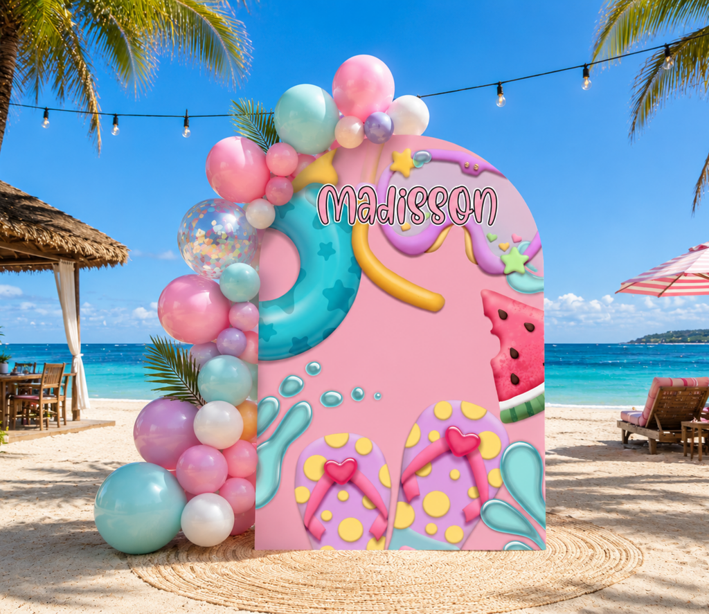 Personalized Summer Birthday Backdrop & Cutouts | Kids Party Decorations
