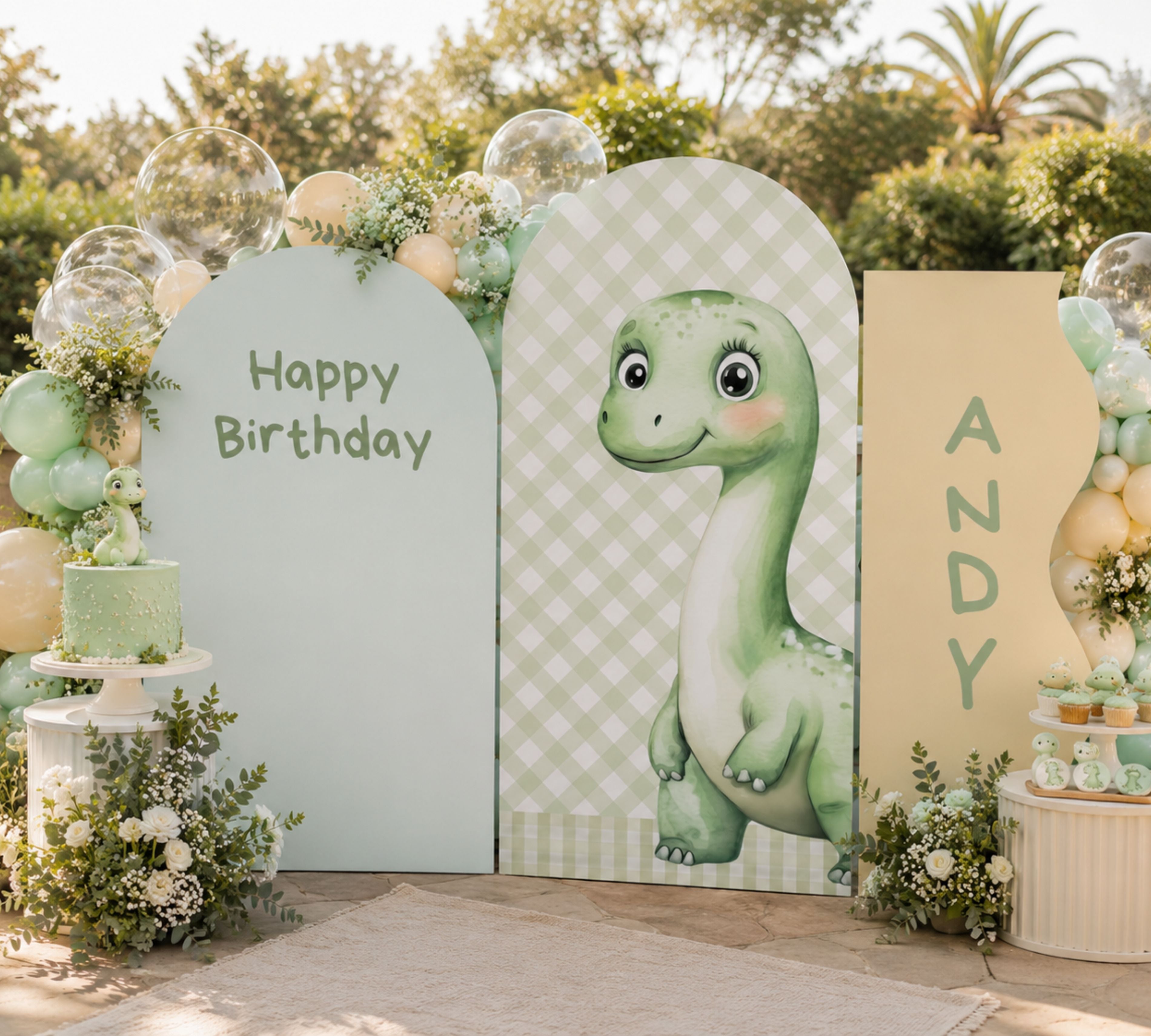 Cute Baby Dinosaur Party Decorations | Personalized Backdrop, Arch Panels & Cutouts