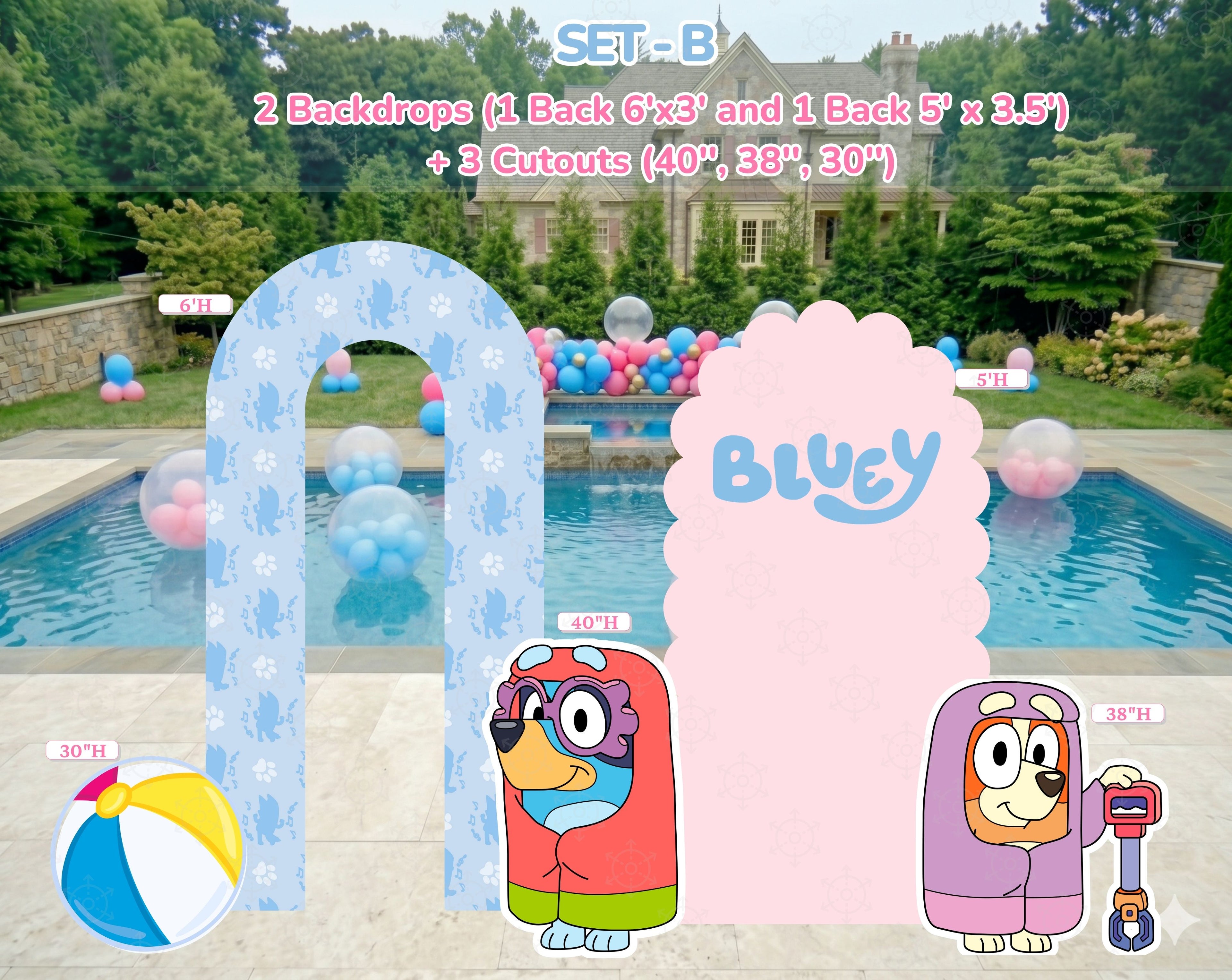 Blue Puppy Pool Party Backdrop & Cutouts | Summer Kids Birthday Decorations