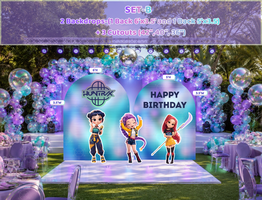 Chibi Teen Idol Party Backdrop & Standee Cutouts | Personalized Concert Birthday Decorations