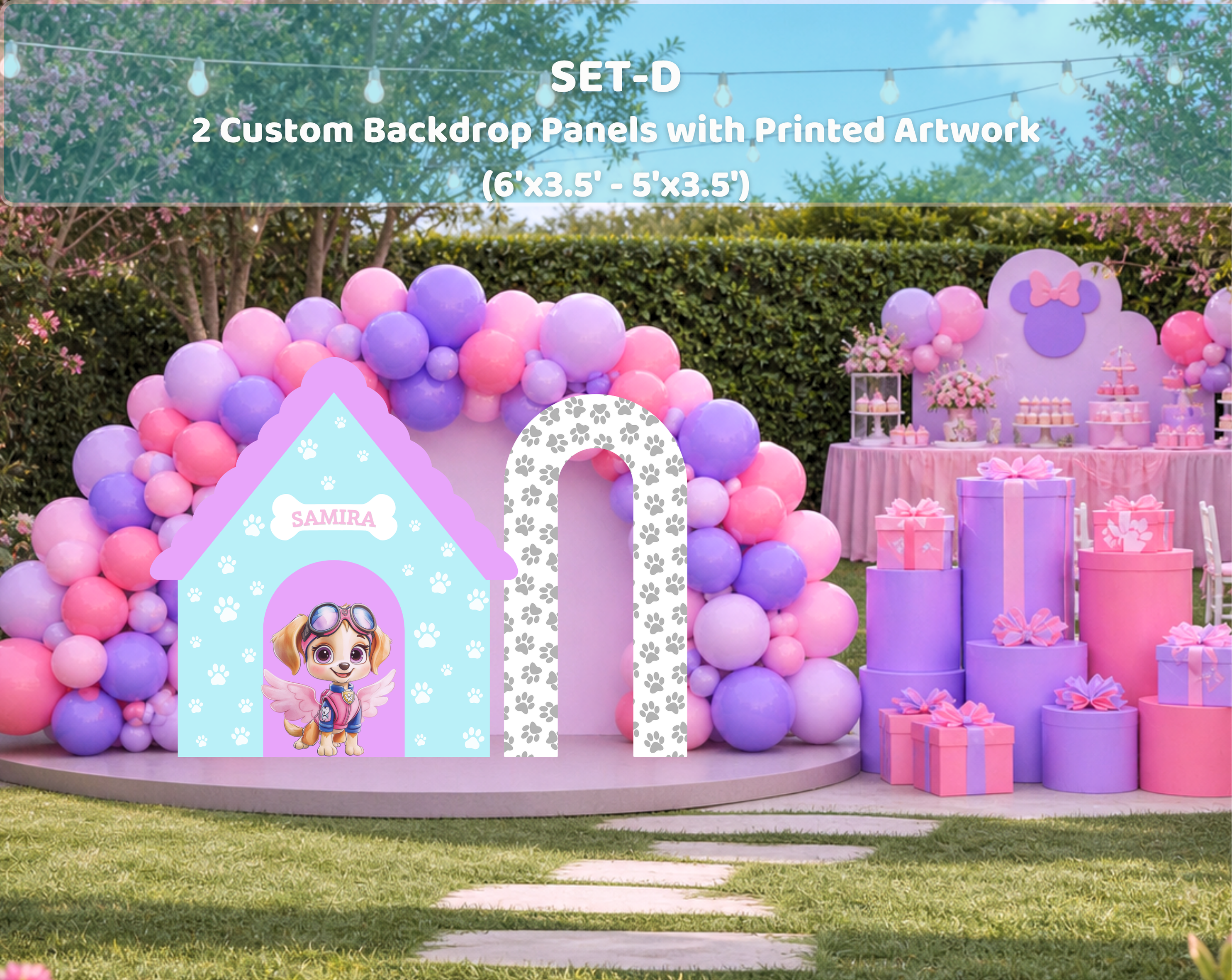 Pool Puppy Party Decoration Custom Backdrop with Shelves and Party Favors Rescue Summer Birthday Theme