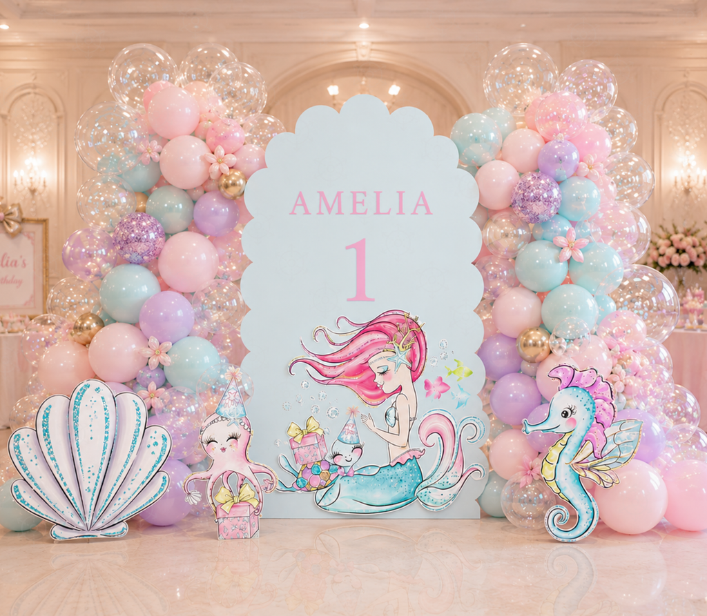 Personalized Mermaid Birthday Backdrop & Cutouts | Under the Sea Party Decorations