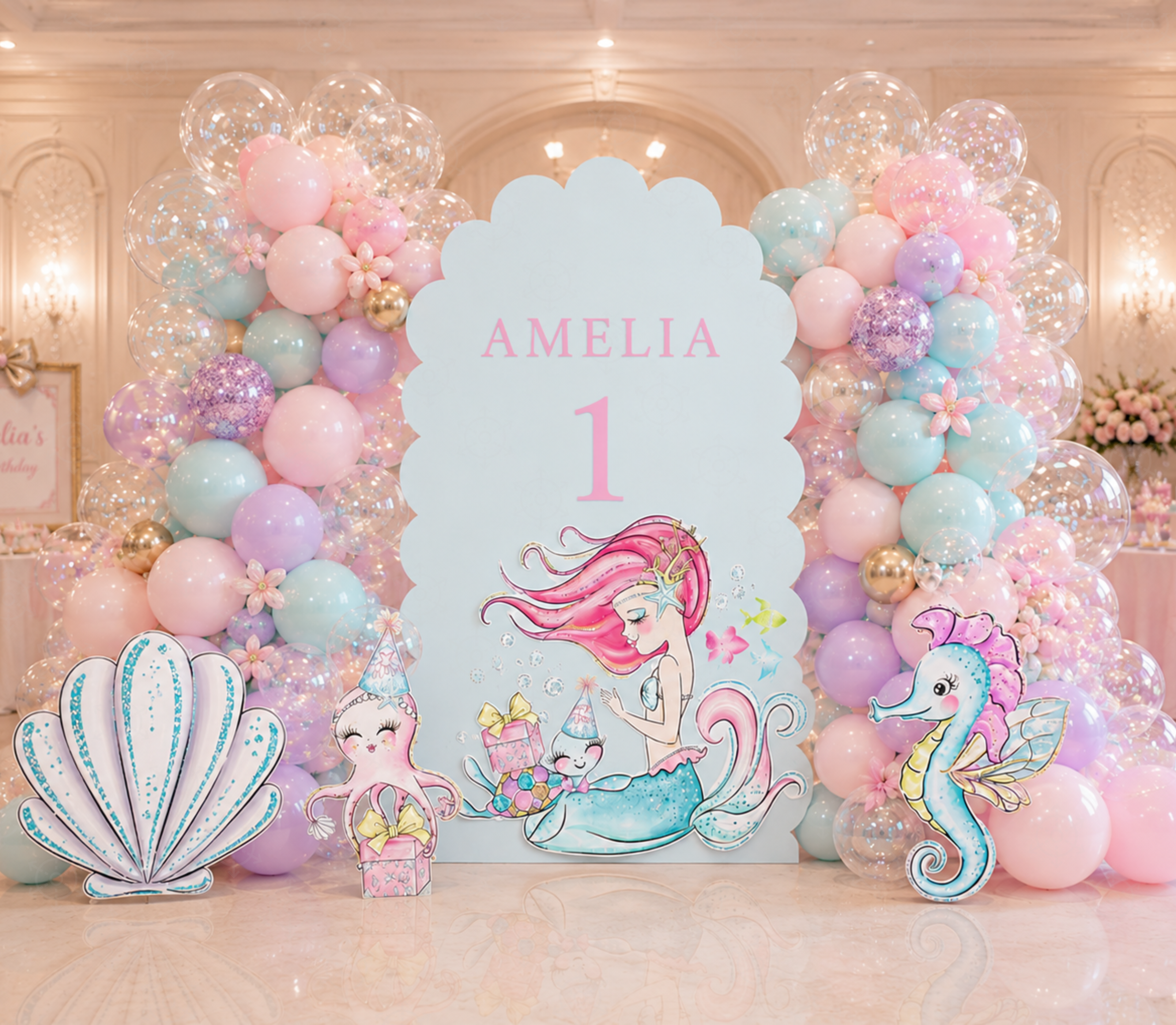 Personalized Mermaid Birthday Backdrop & Cutouts | Under the Sea Party Decorations
