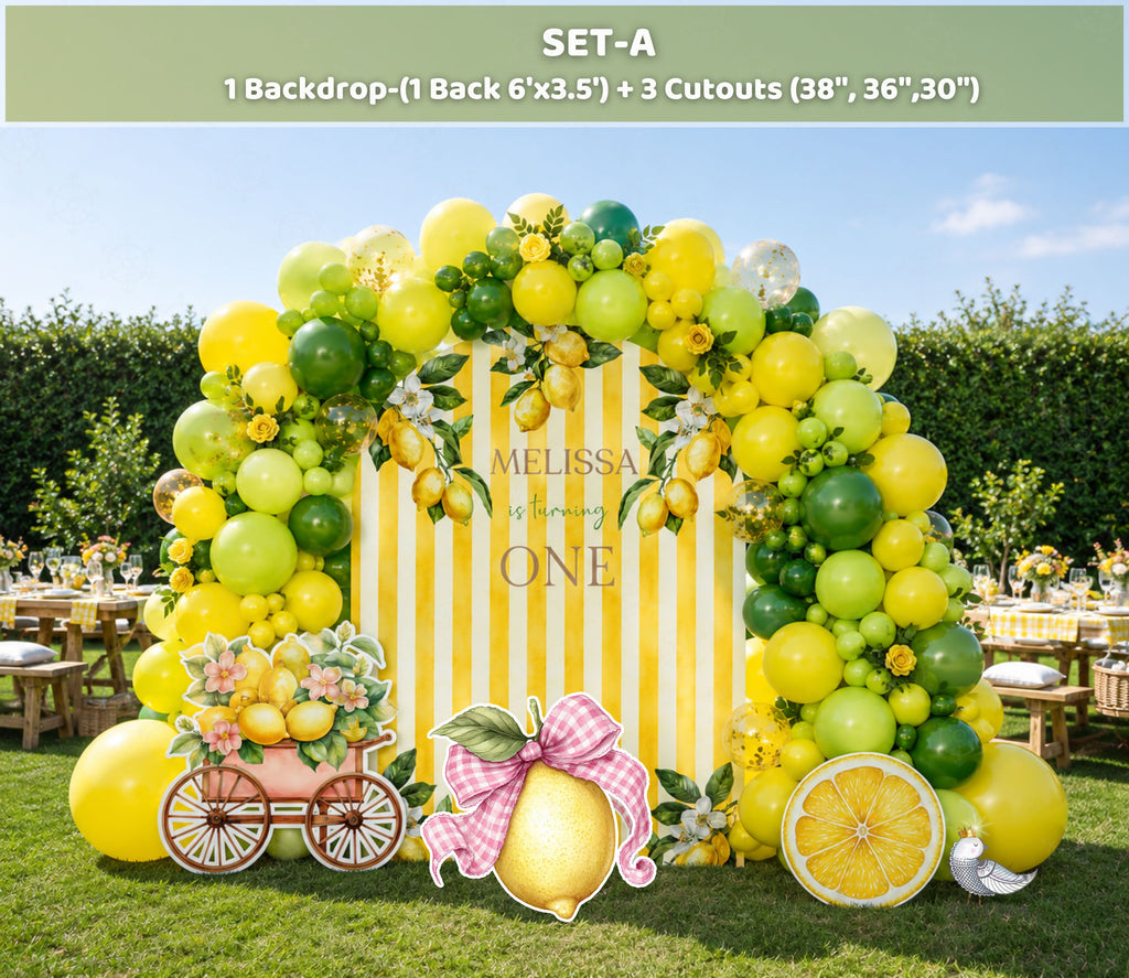 Personalized Lemon Party Decorations | Backdrop & Cutout Sets | Sweet Lemon Party Decor