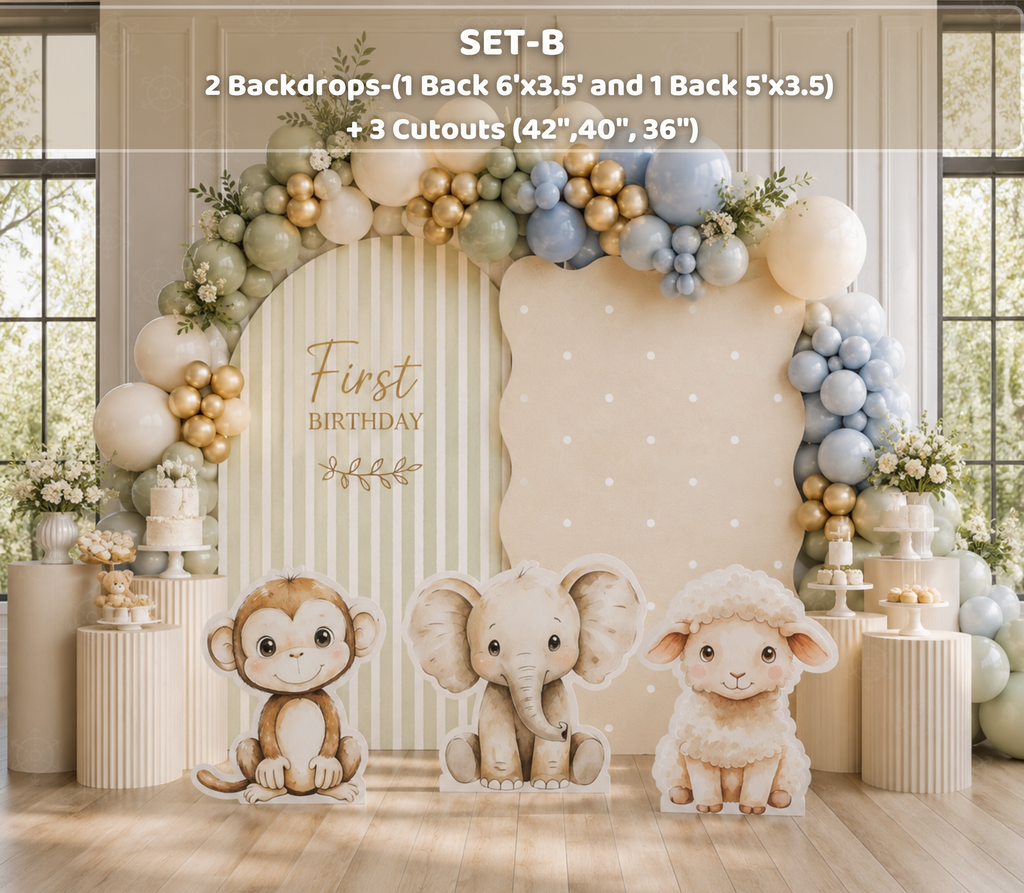 Personalized Little Animal Friends Backdrop & Cutouts | Neutral Baby Shower & First Birthday Decorations