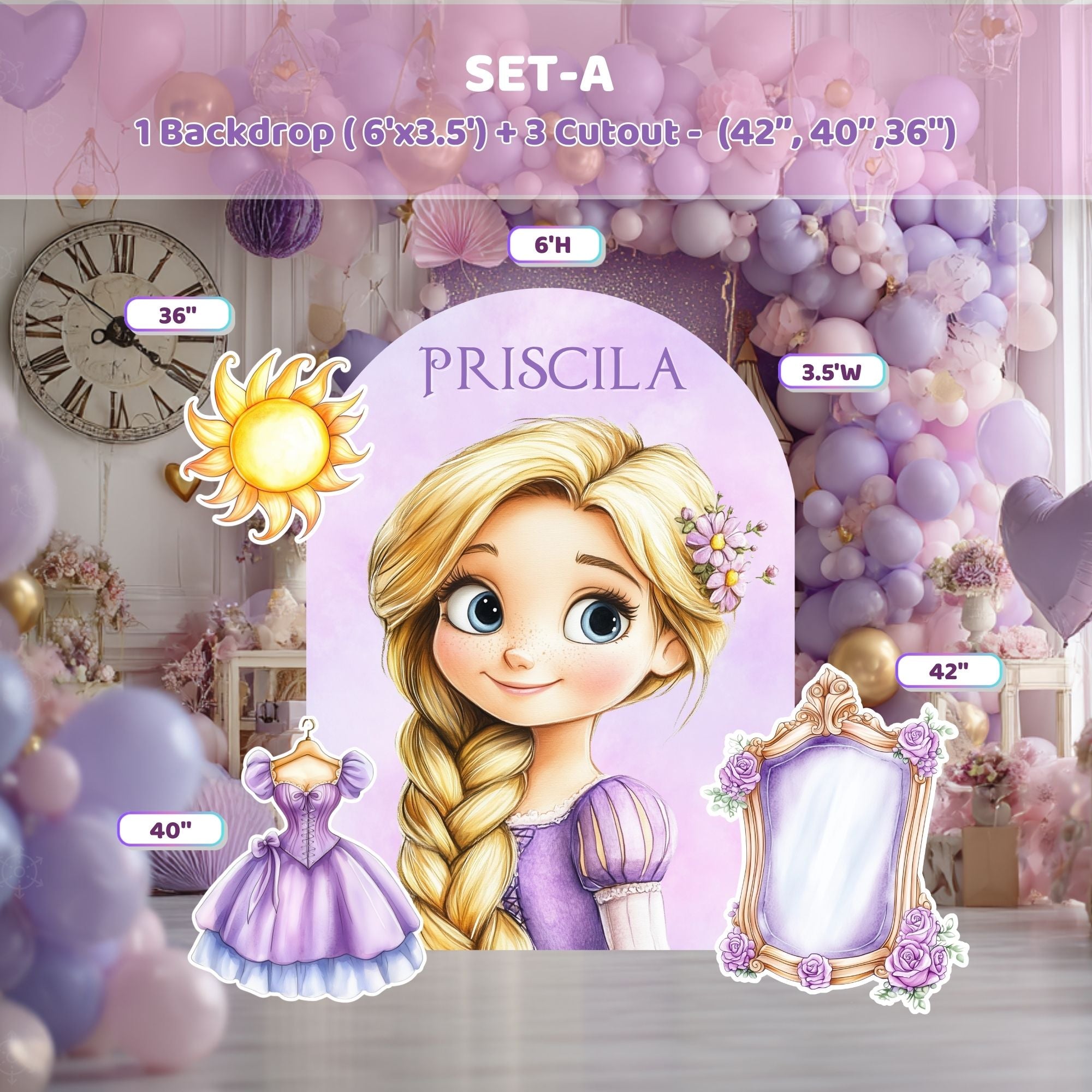 Custom Princess Party Backdrop Long Hair Princess Decoration
