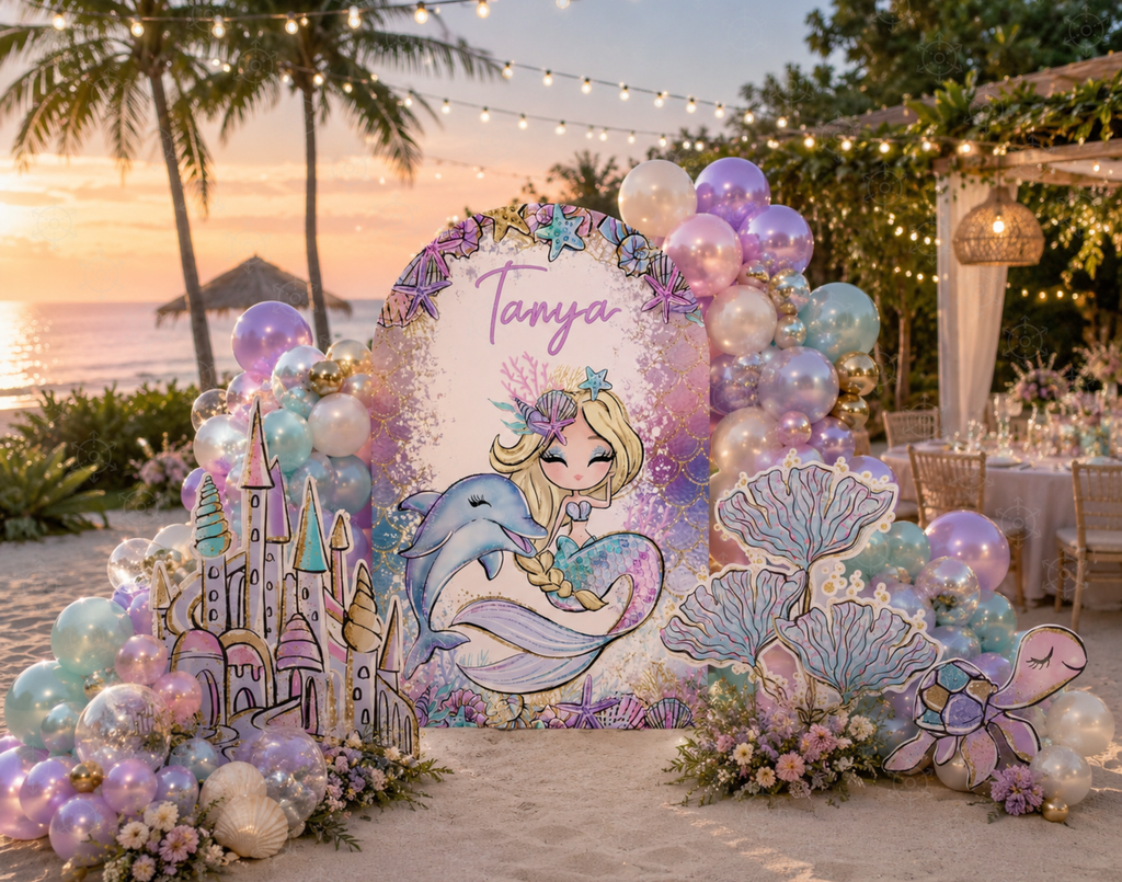 Mermaid Birthday Backdrop Set: Under The Sea Party Decor, Photo Booth Props