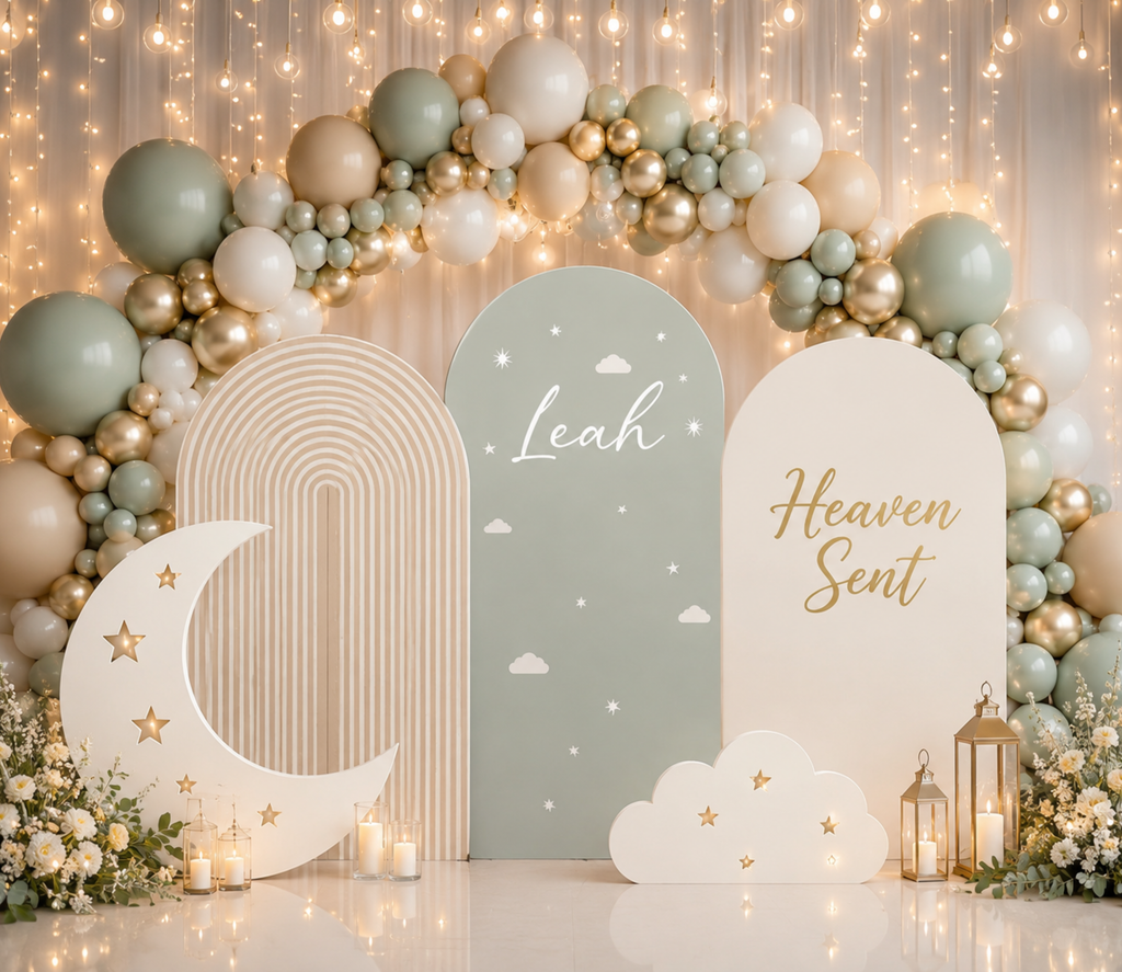 Personalized Heaven Sent Baby Shower Decorations | Celestial Moon & Stars Backdrop & Cutouts | Cloud Baby Boy Party Decor (Copy)