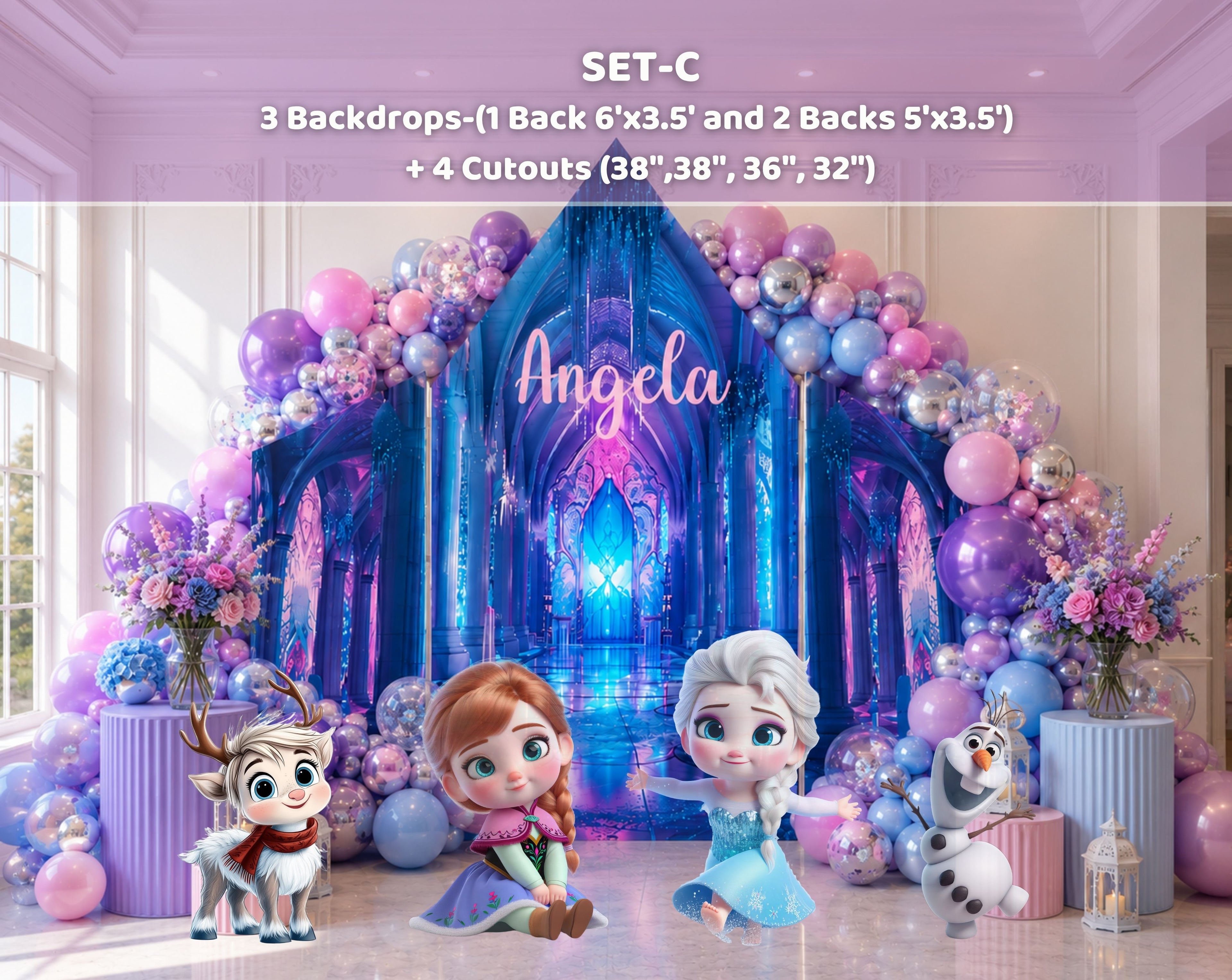 Baby Ice Princess Birthday Backdrop & Cutouts | Cute Winter Princess Party Decorations