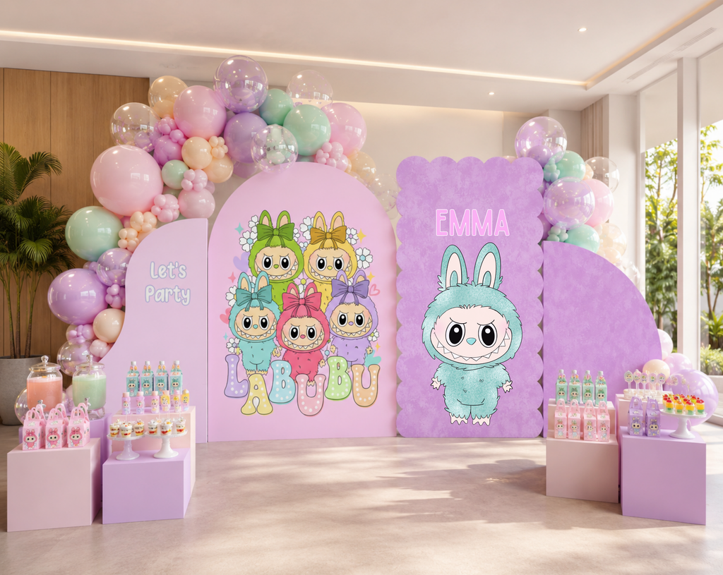 Cute Monster Birthday Backdrop & Cutouts | Personalized Kawaii Pastel Party Decorations