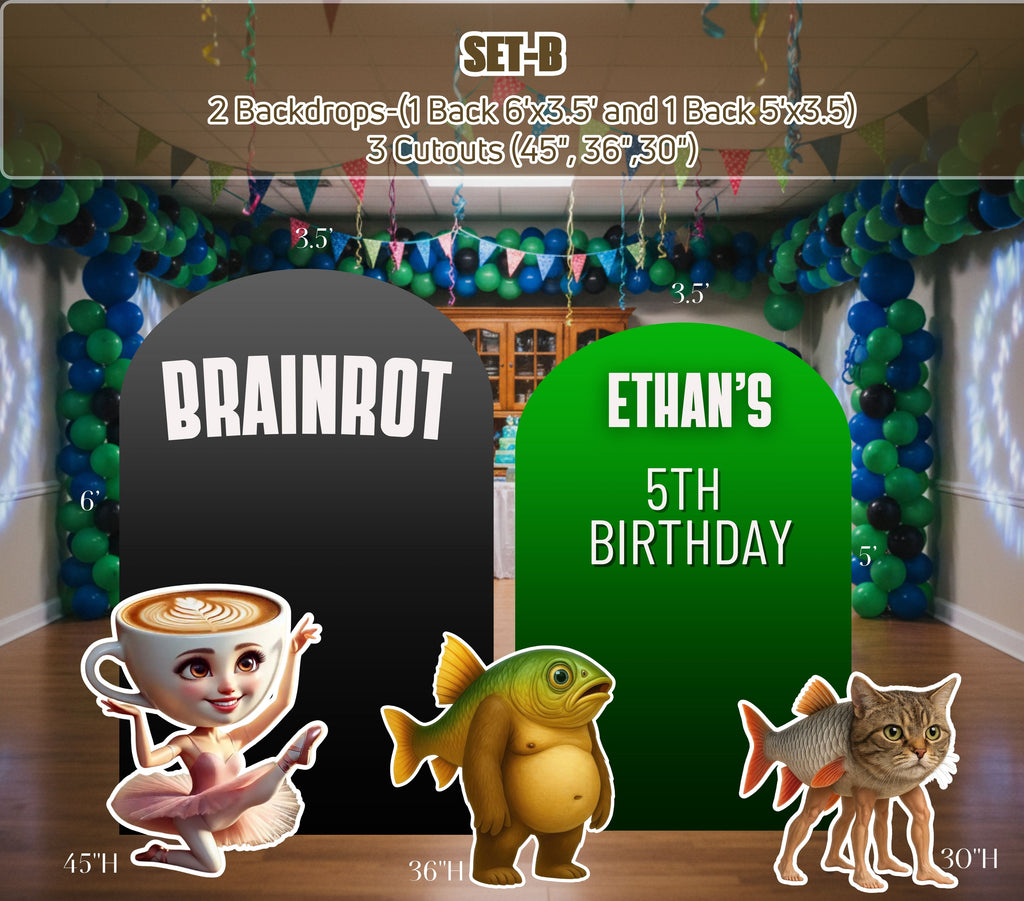 Italian Brainrot Birthday Backdrop & Cutouts | Personalized Meme Party Decorations