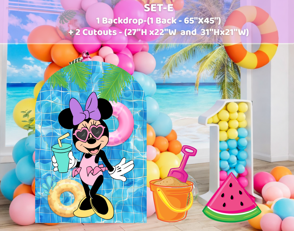 Personalized Minnie Mouse Pool Party Backdrop & Cutouts | Summer Birthday Decorations