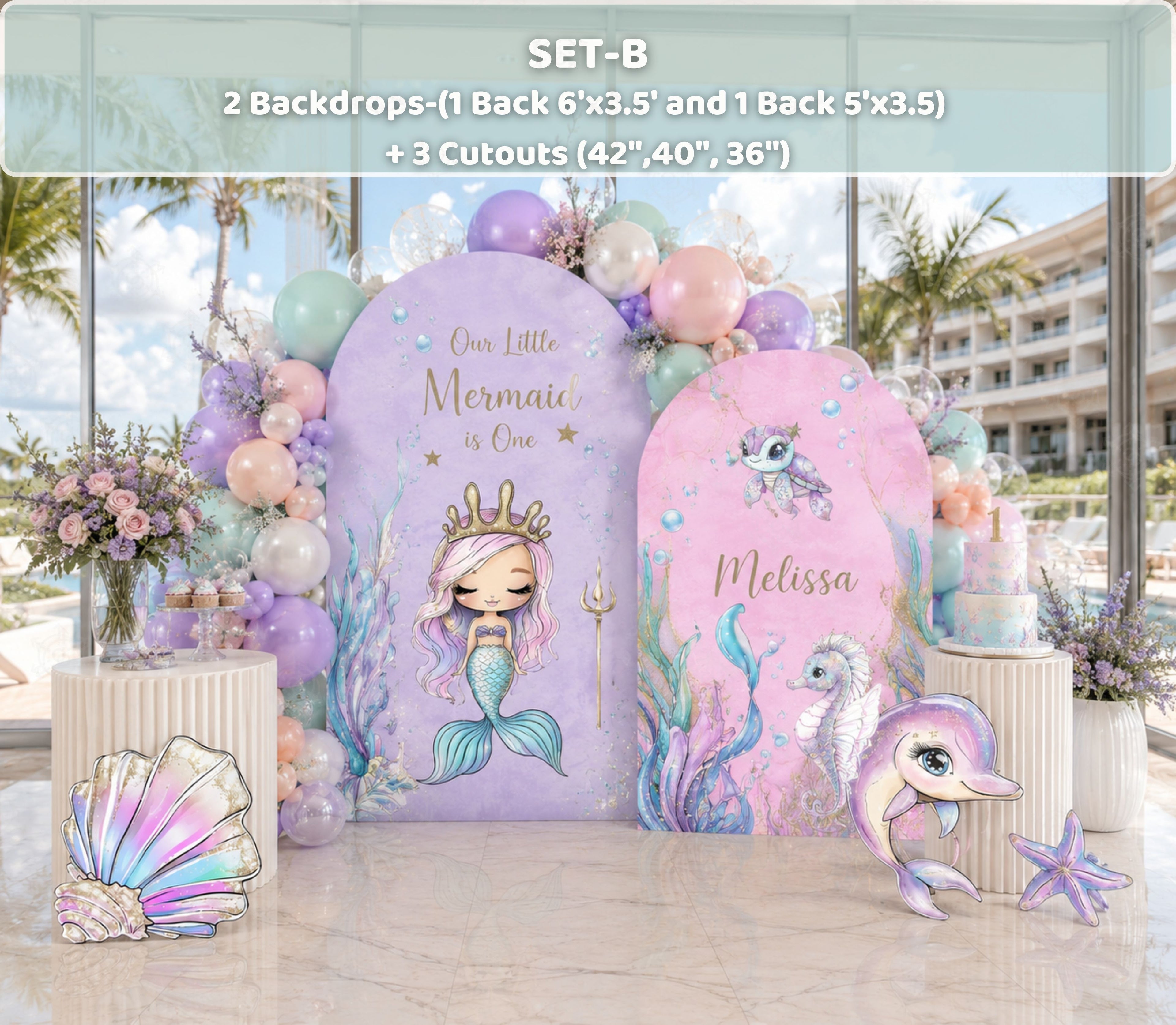 Ocean Princess Party Decorations | Personalized Mermaid Birthday Backdrop Set | Luxury Under the Sea Decor