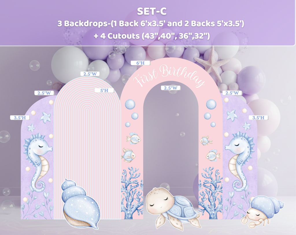 Cute Ocean Animals Birthday Backdrop & Cutouts | Personalized Party Decorations