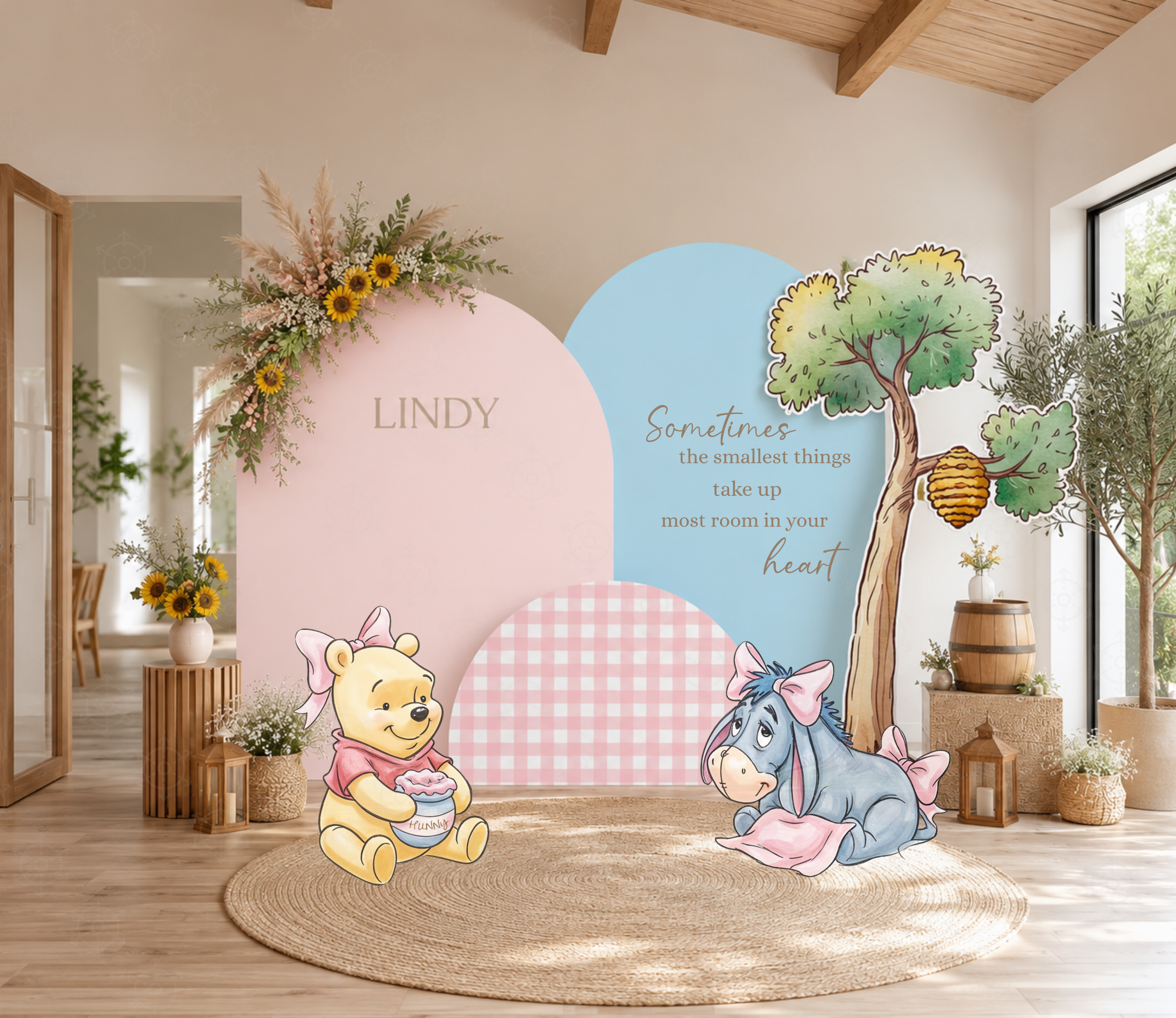 Honey Bear Baby Shower Backdrop & Cutouts | Personalized Pastel Storybook Party Decorations